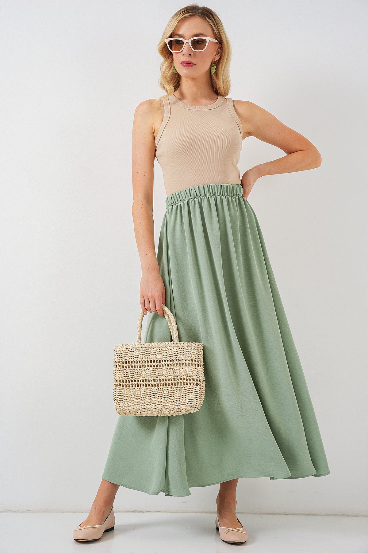 sage grace flared modest maxi skirt