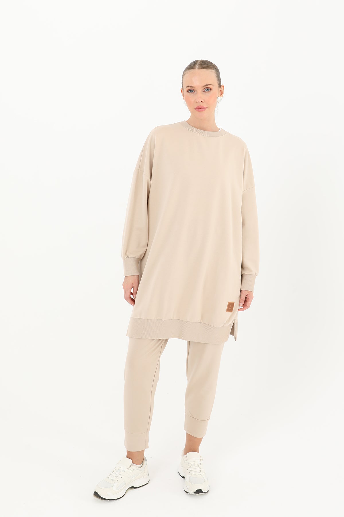 Beige Ease Modest Oversized Casual Tunic
