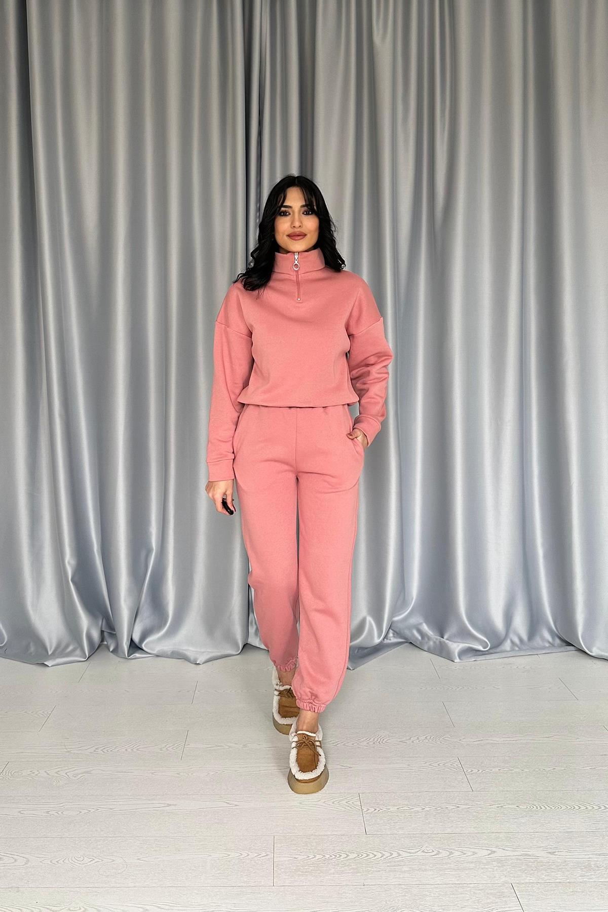 Salmon Blush Modest Three-Thread Tracksuit Set