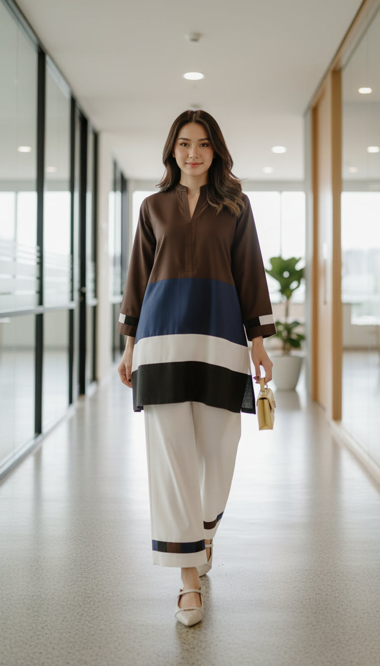 mocha navy colorblock signature modest co ord set