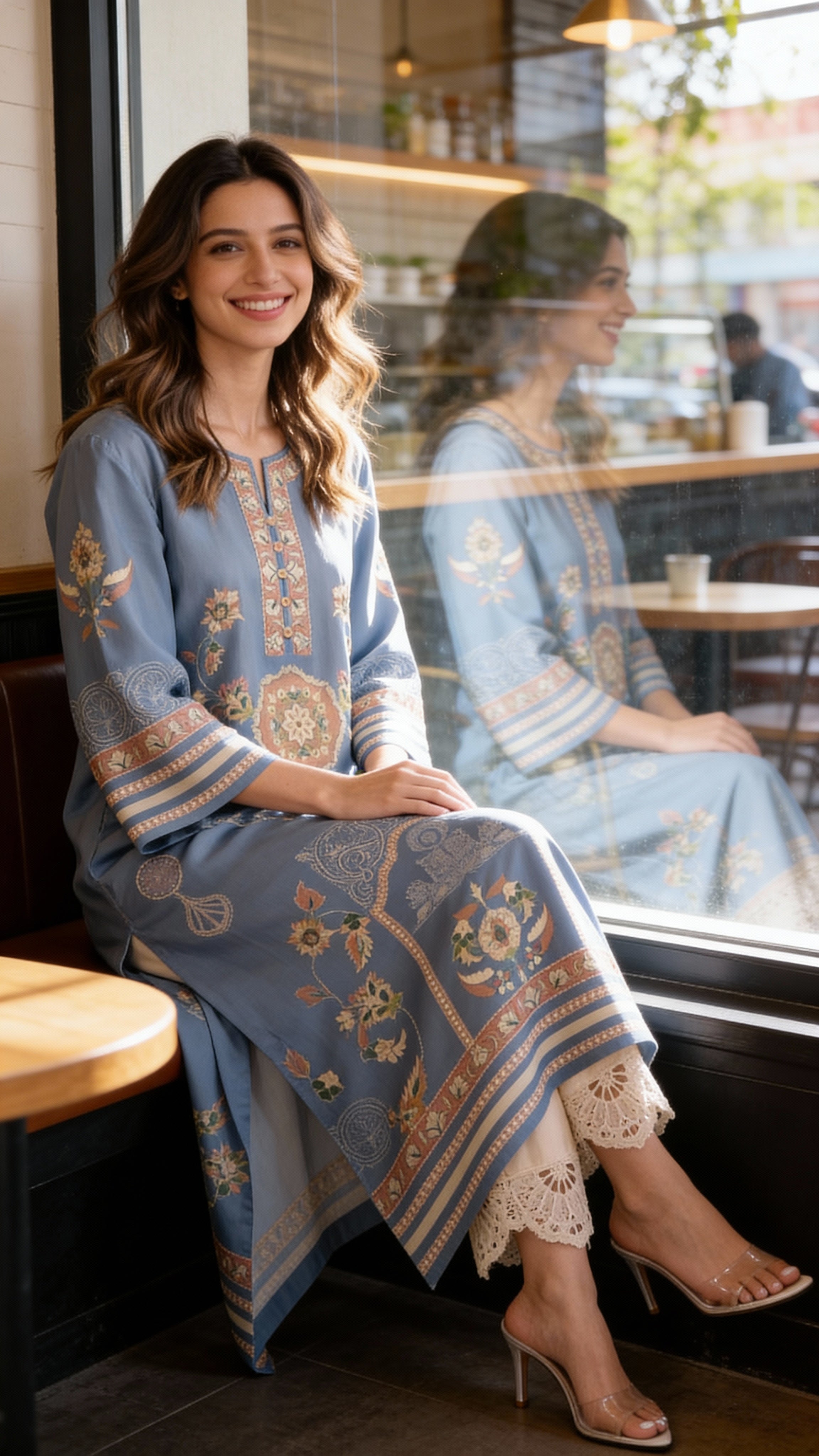 blue printed heritage kurta pant set