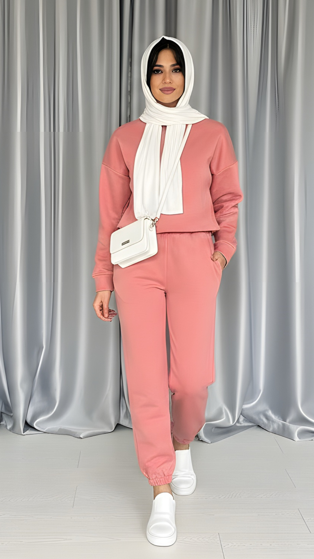 Salmon Blush Modest Three-Thread Tracksuit Set