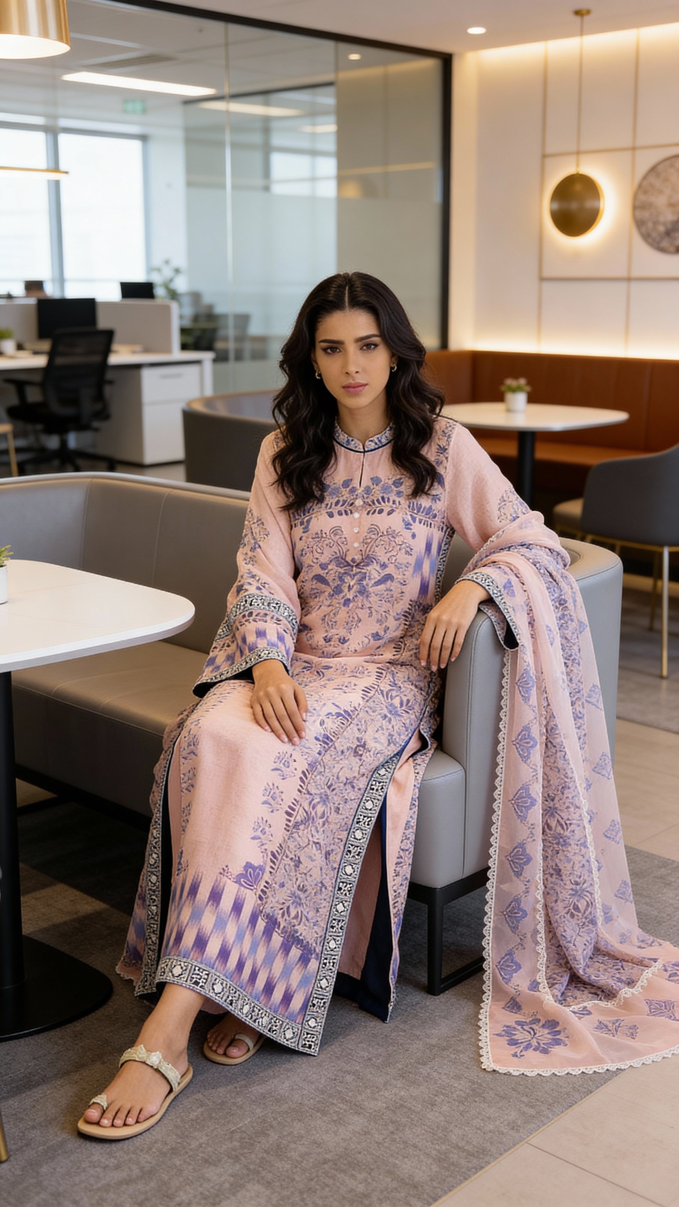 blush lavender printed kurta dupatta set