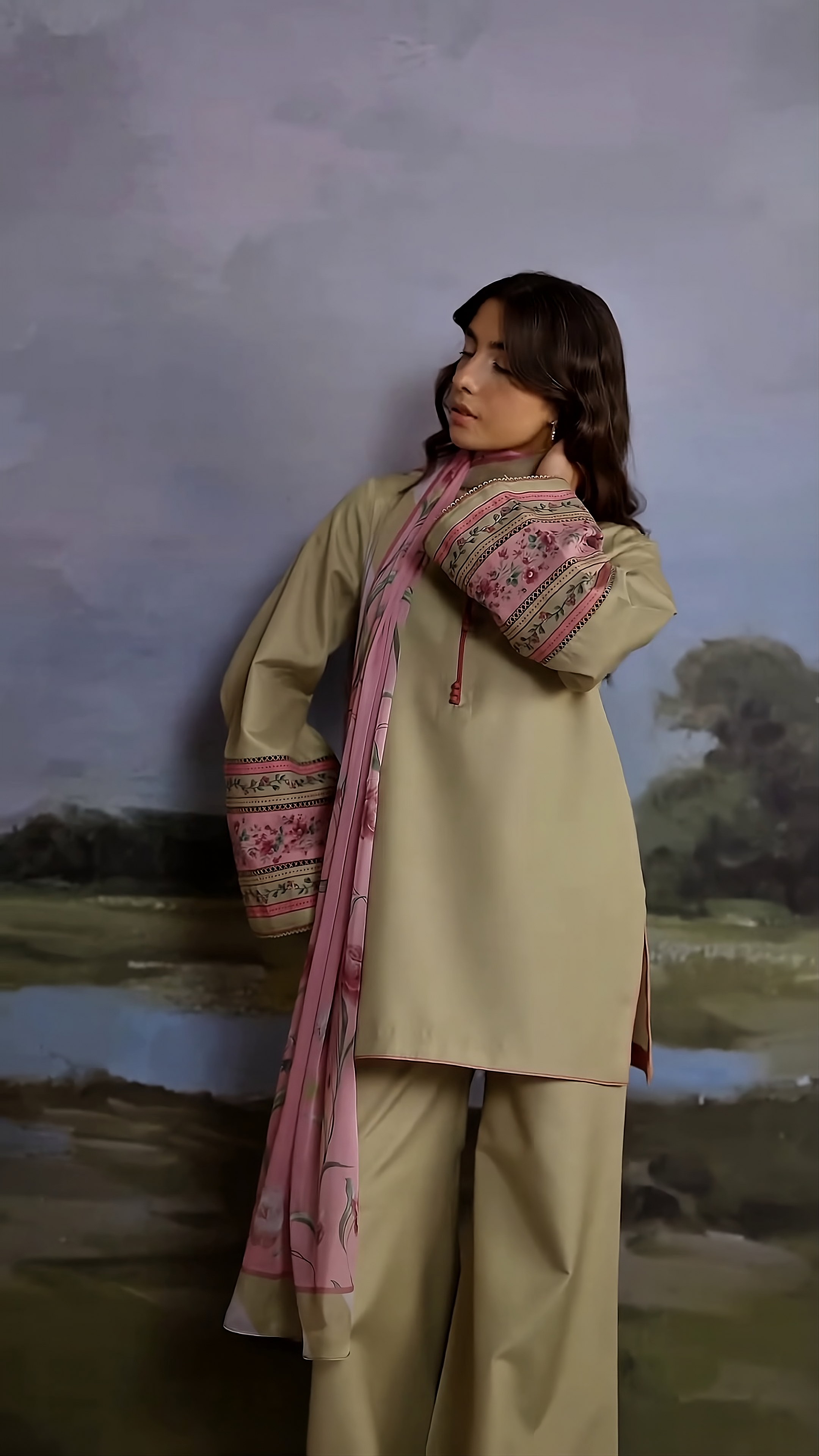 sand beige modest kurta set with dupatta