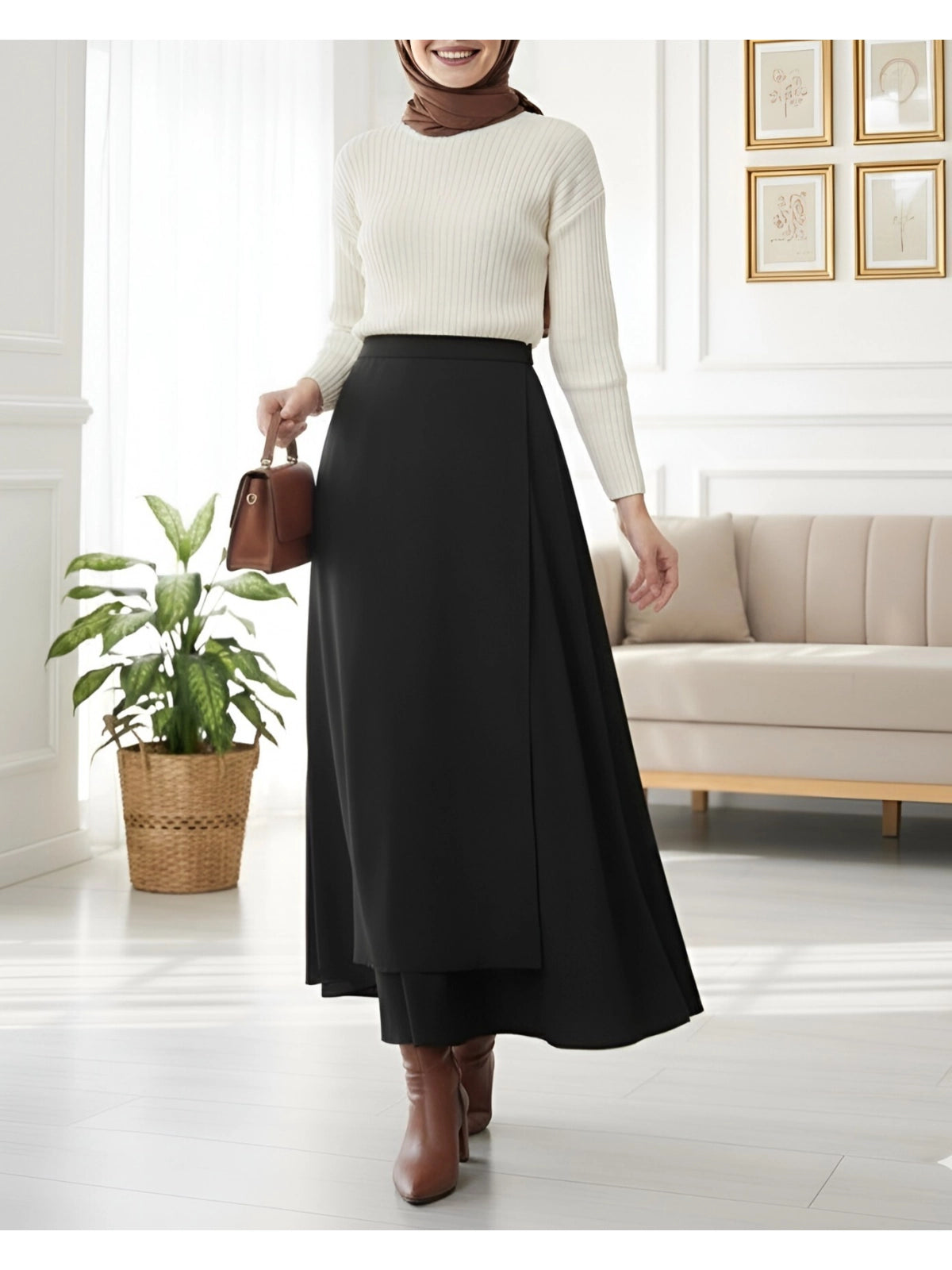 black structured scuba wrap modest maxi skirt