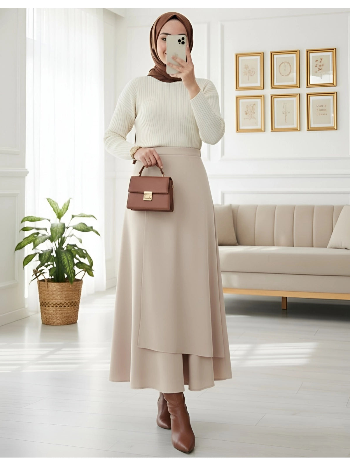 premium scuba cross front modest skirt