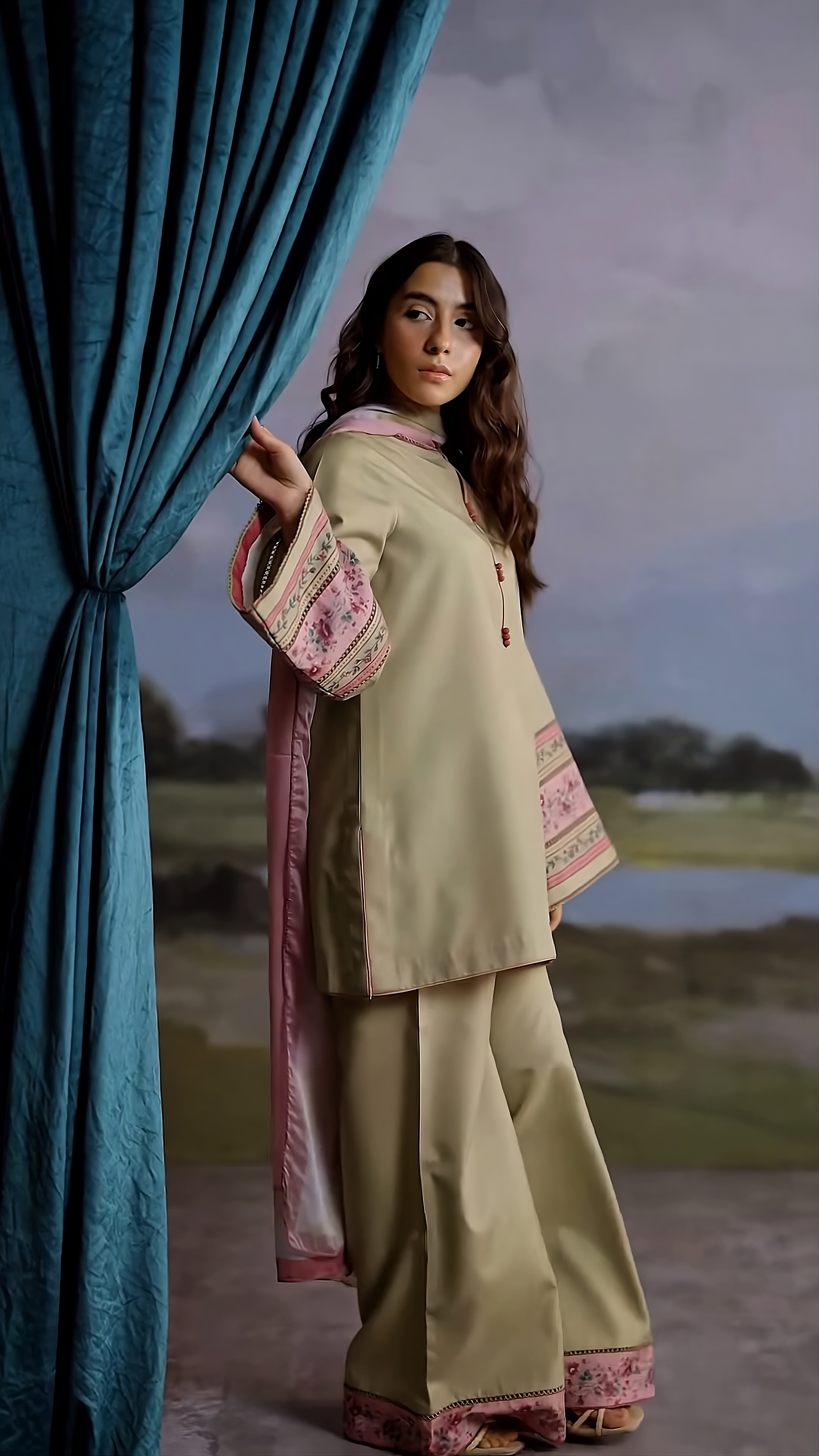 modest kurta set with blush dupatta women