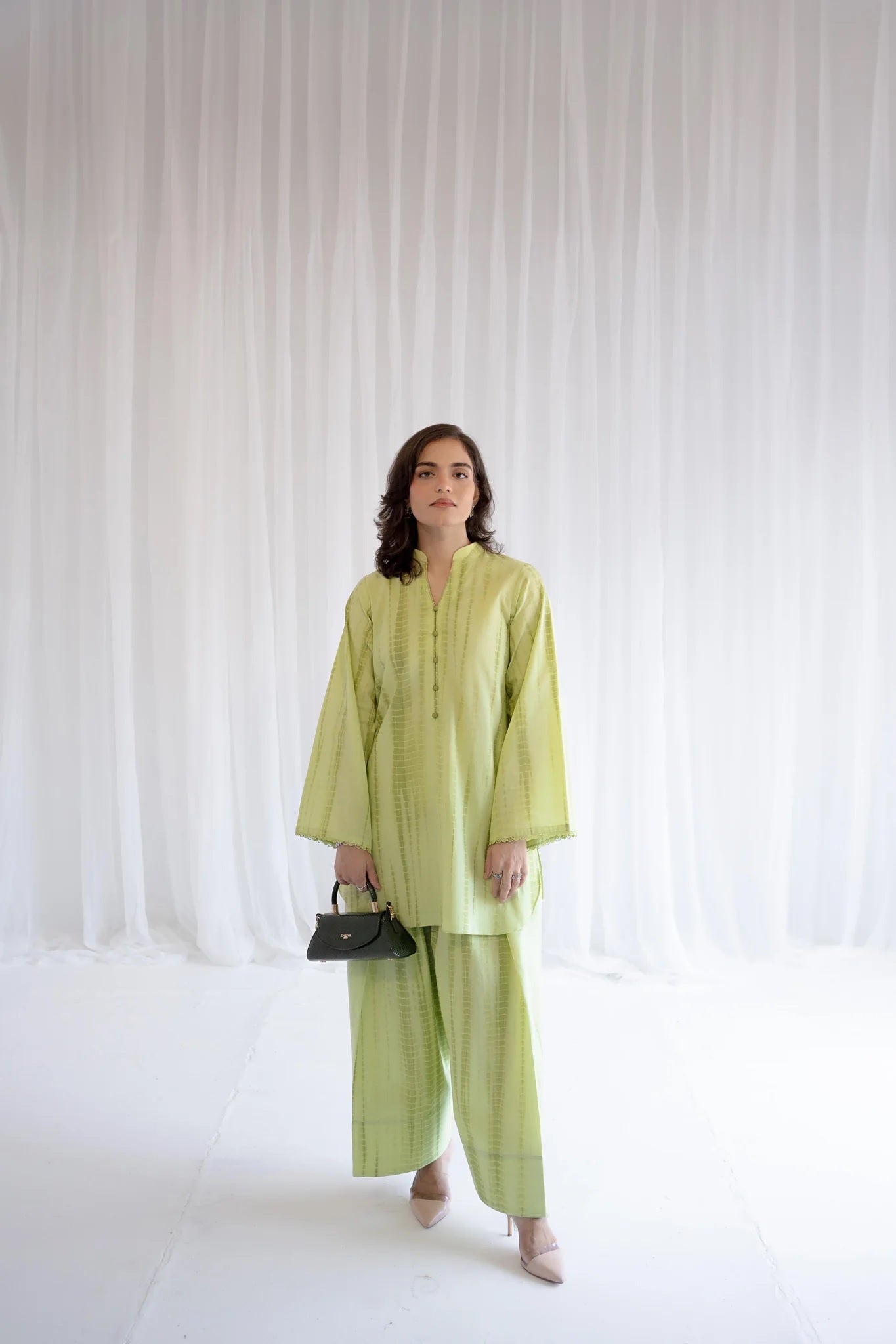 Lime Whisper Tie-Dye Modest Farshi Co-Ord Set