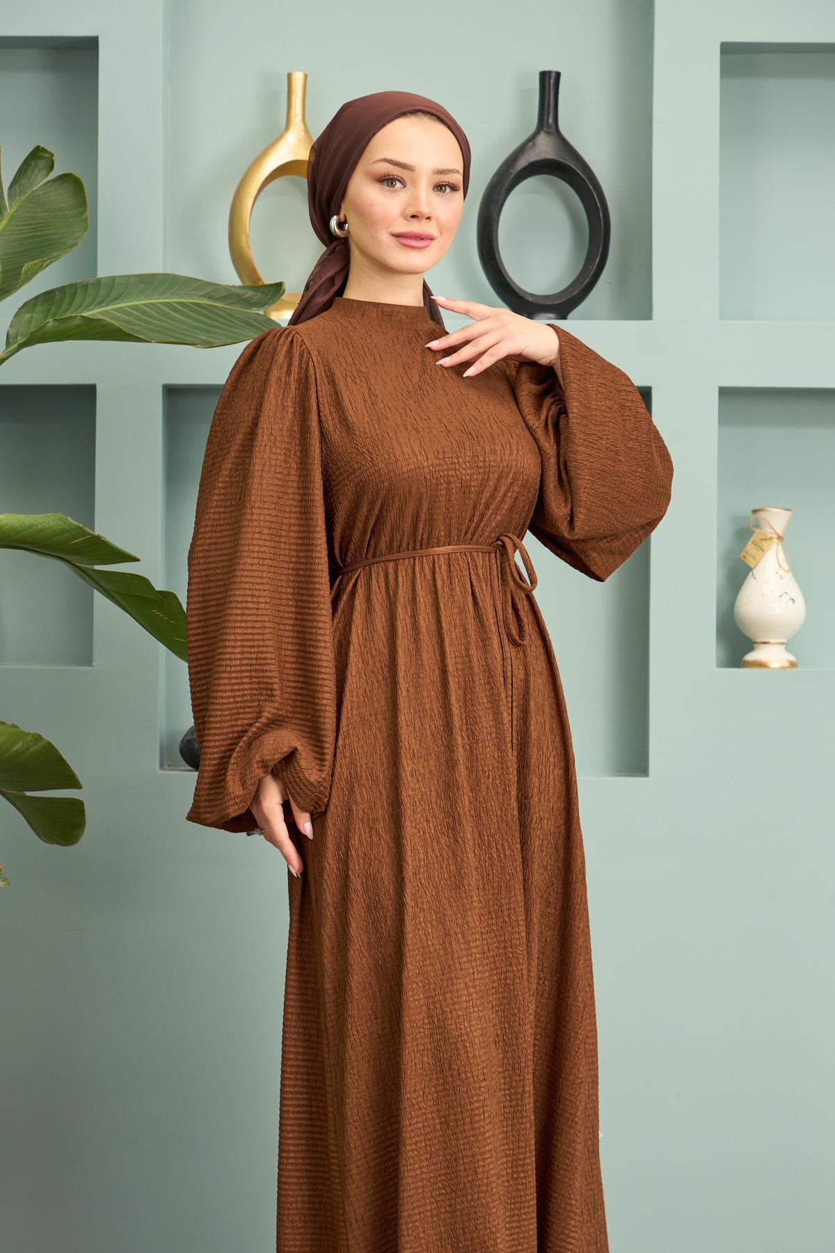 brown terra modest waist tied maxi dress