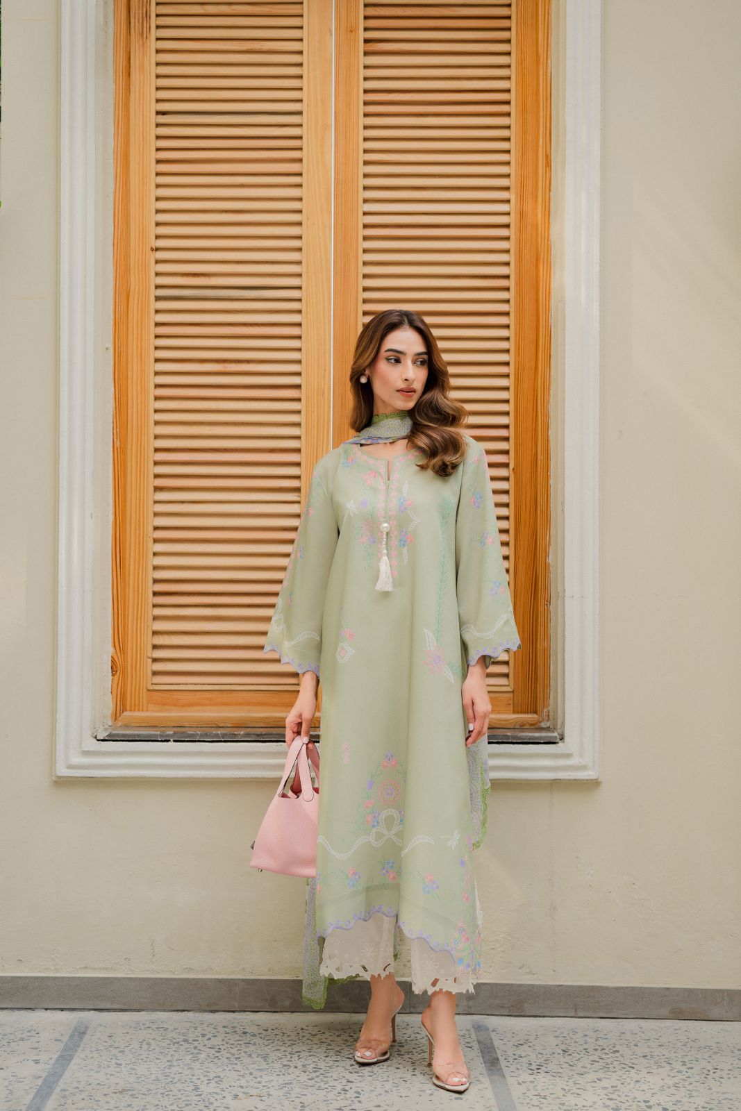 serene embroidered luxe modest co ord set