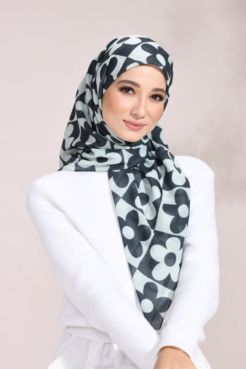 Monochrome Bloom Cotton Voil Scarf