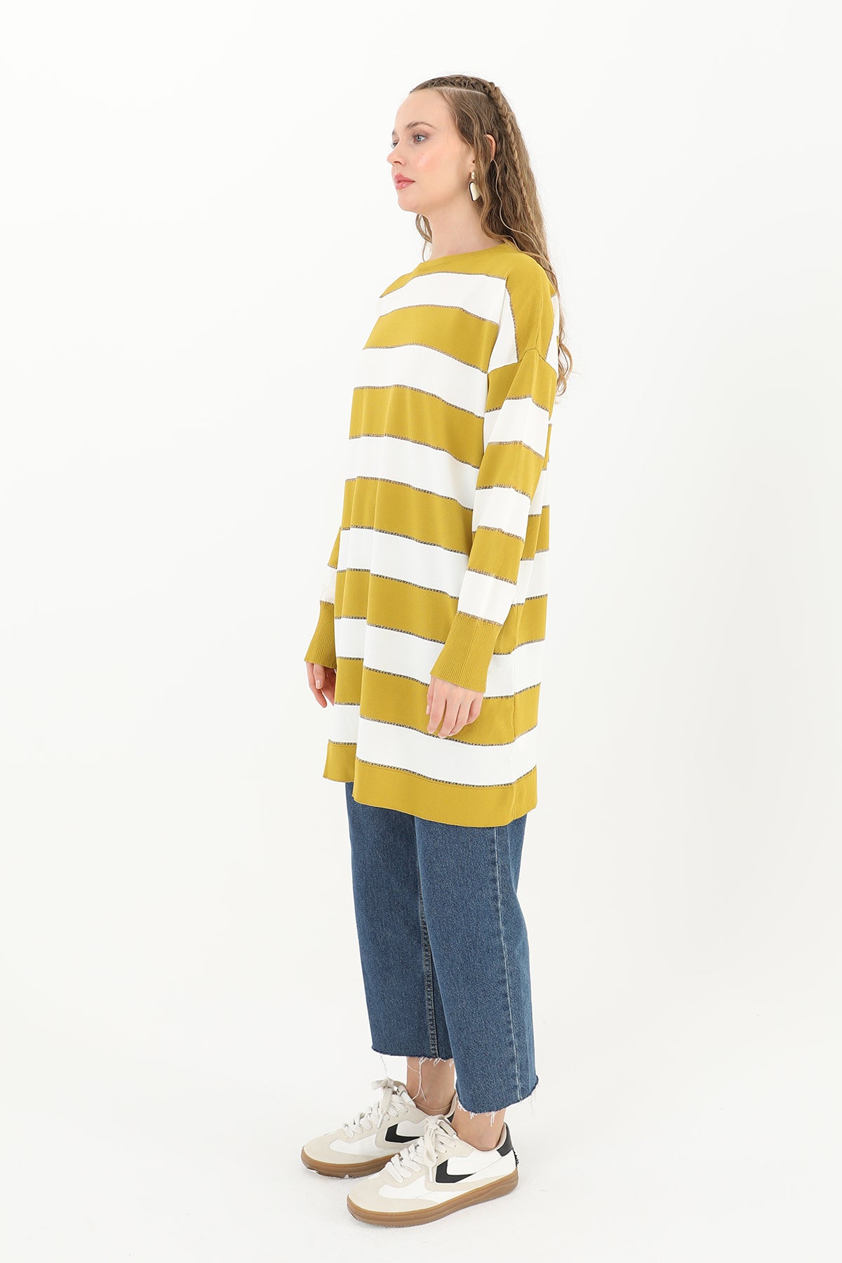 modest long sleeve striped knit top