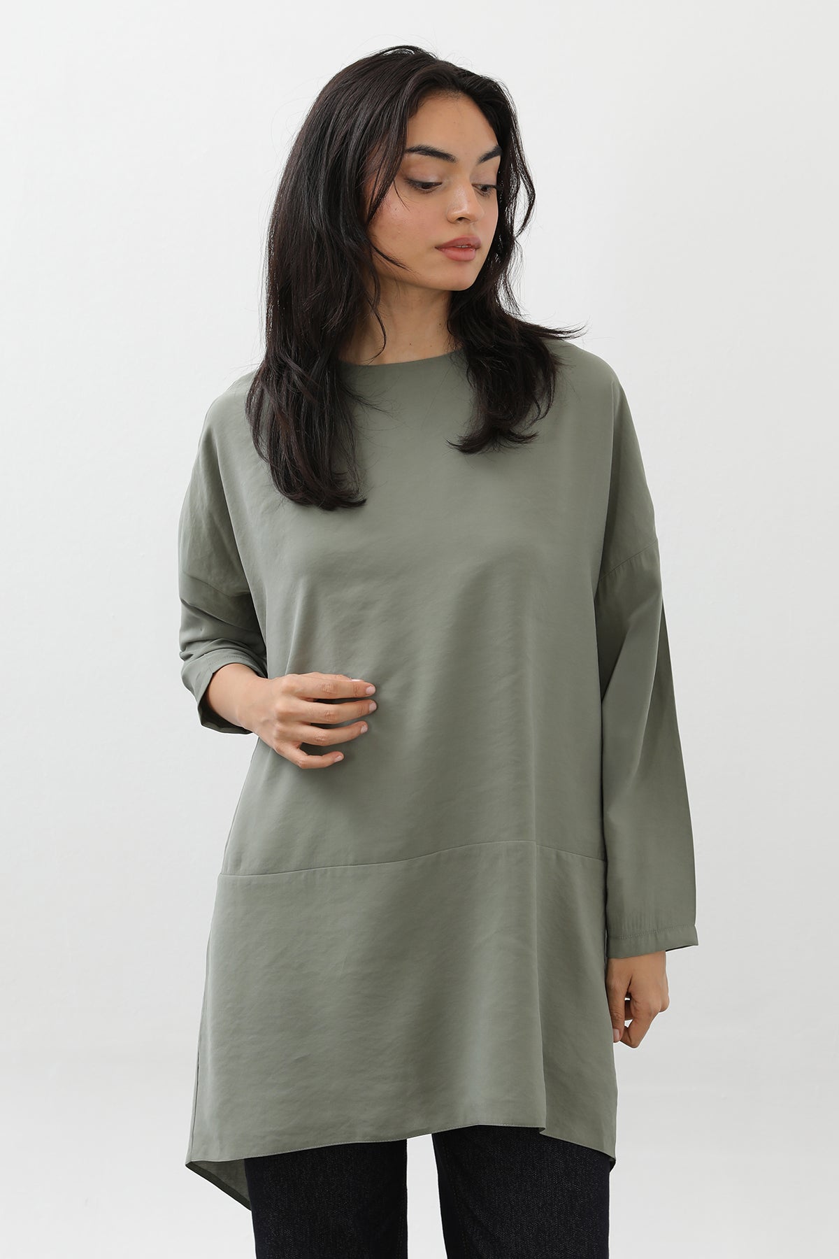 premium khaki casual tunic with 3/4 sleeves for women india