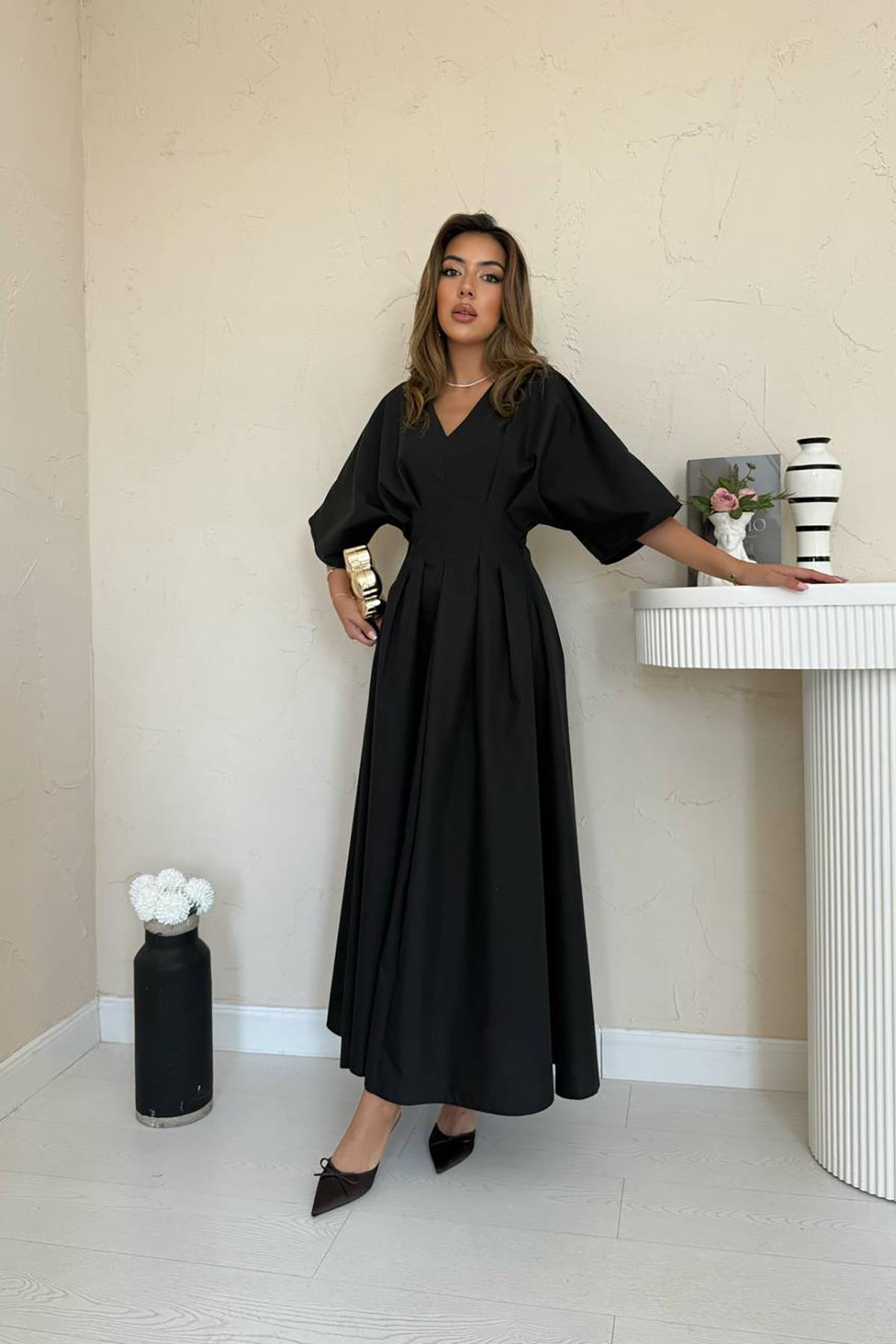 a-line pleated modest dress haya and kalos