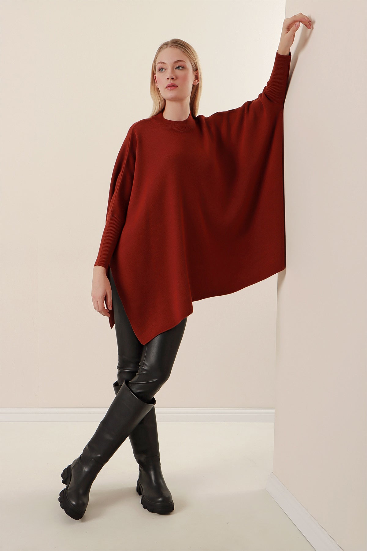 premium rust knit poncho for women india