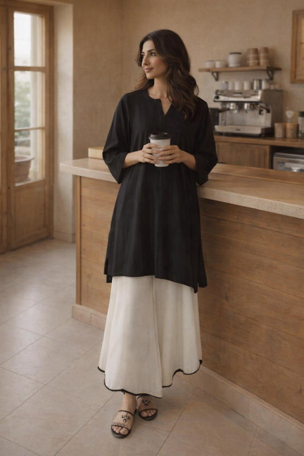 relaxed fit modest co ord set black