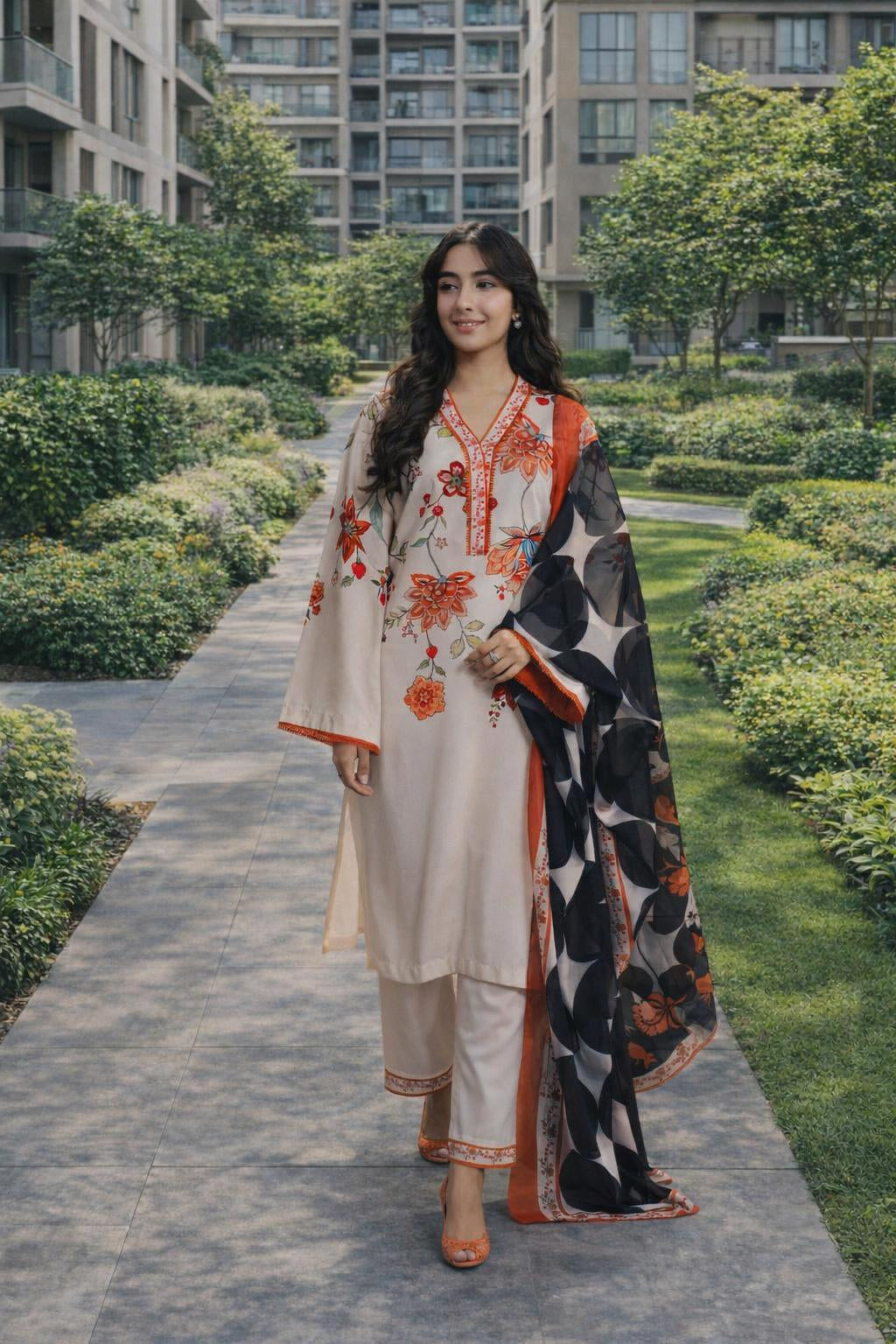 three piece modest co ord set ivory