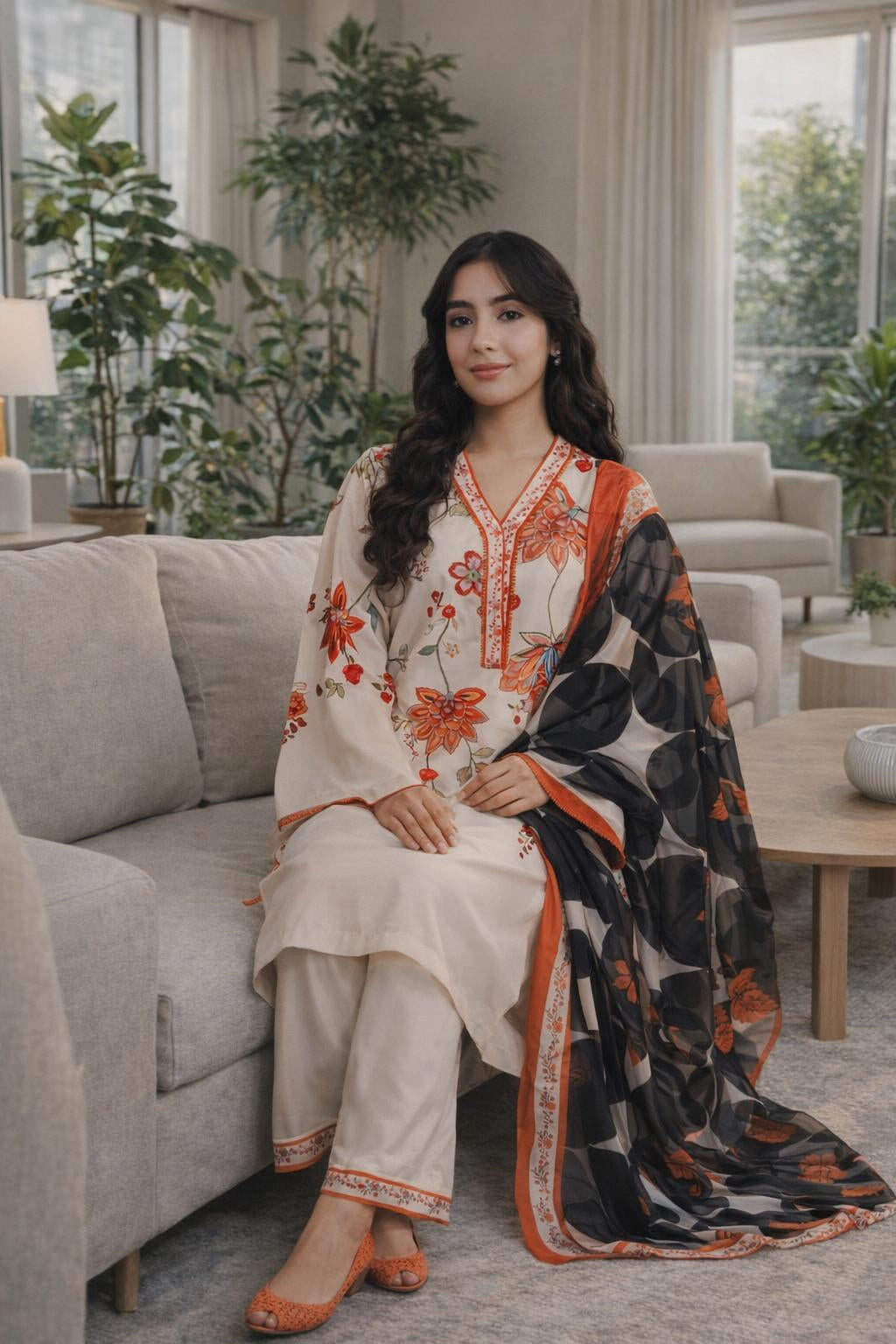 elegant floral modest outfit women