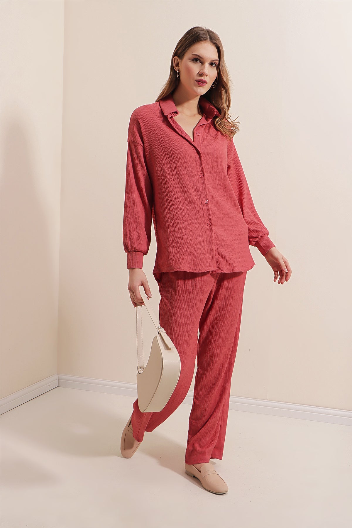 rose pink relaxed modest two piece set
