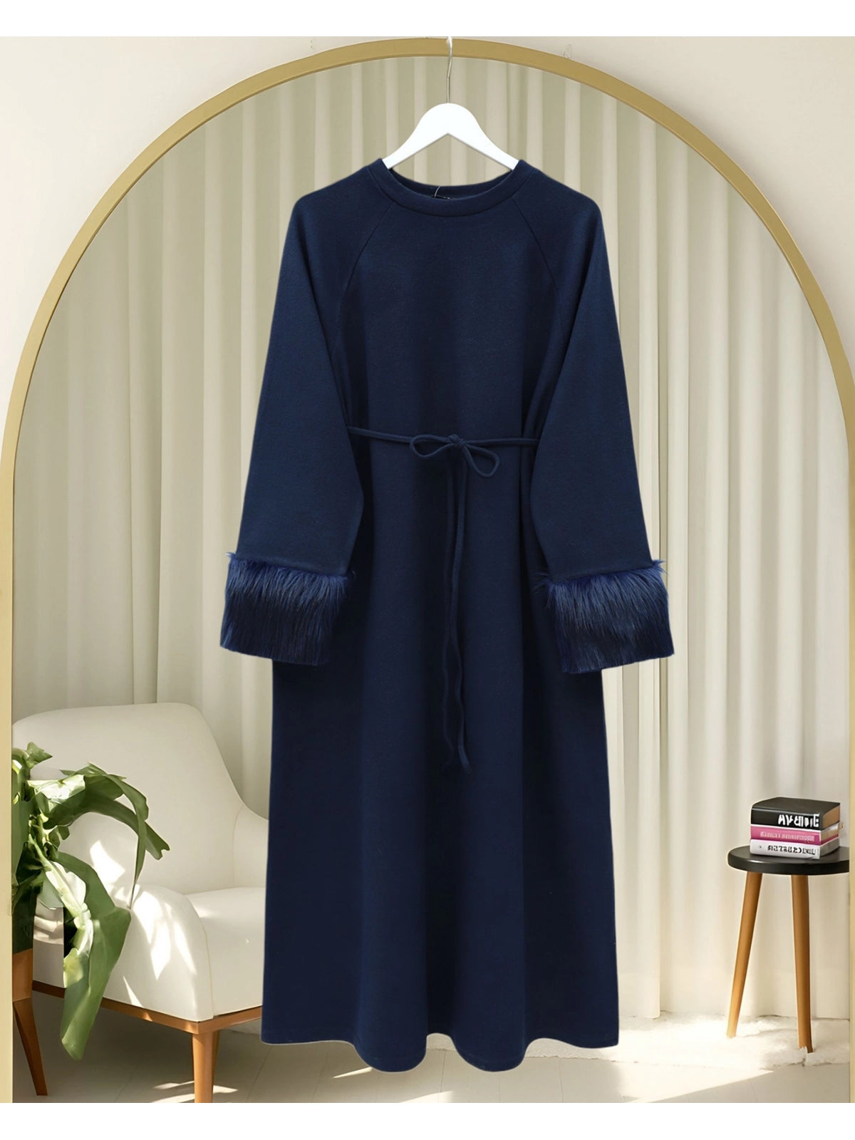 fur cuff sleeve modest dress haya and kalos