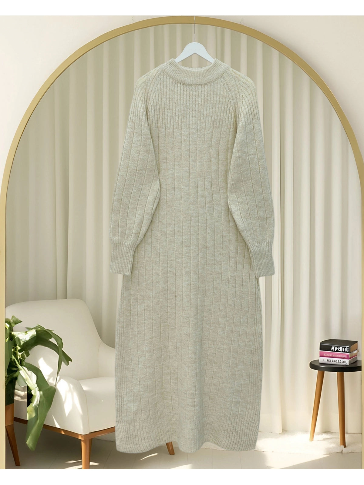 premium beige knit modest dress women