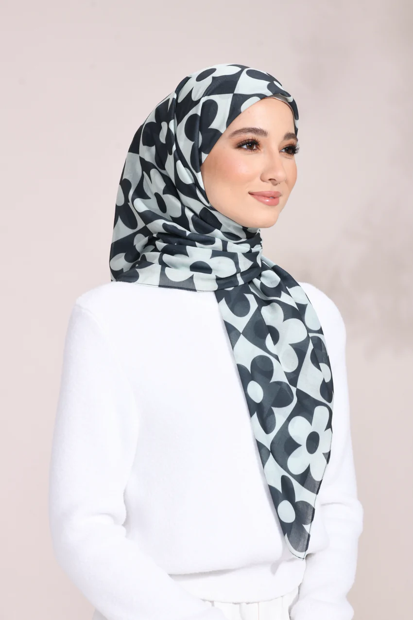 Monochrome Bloom Cotton Voil Scarf