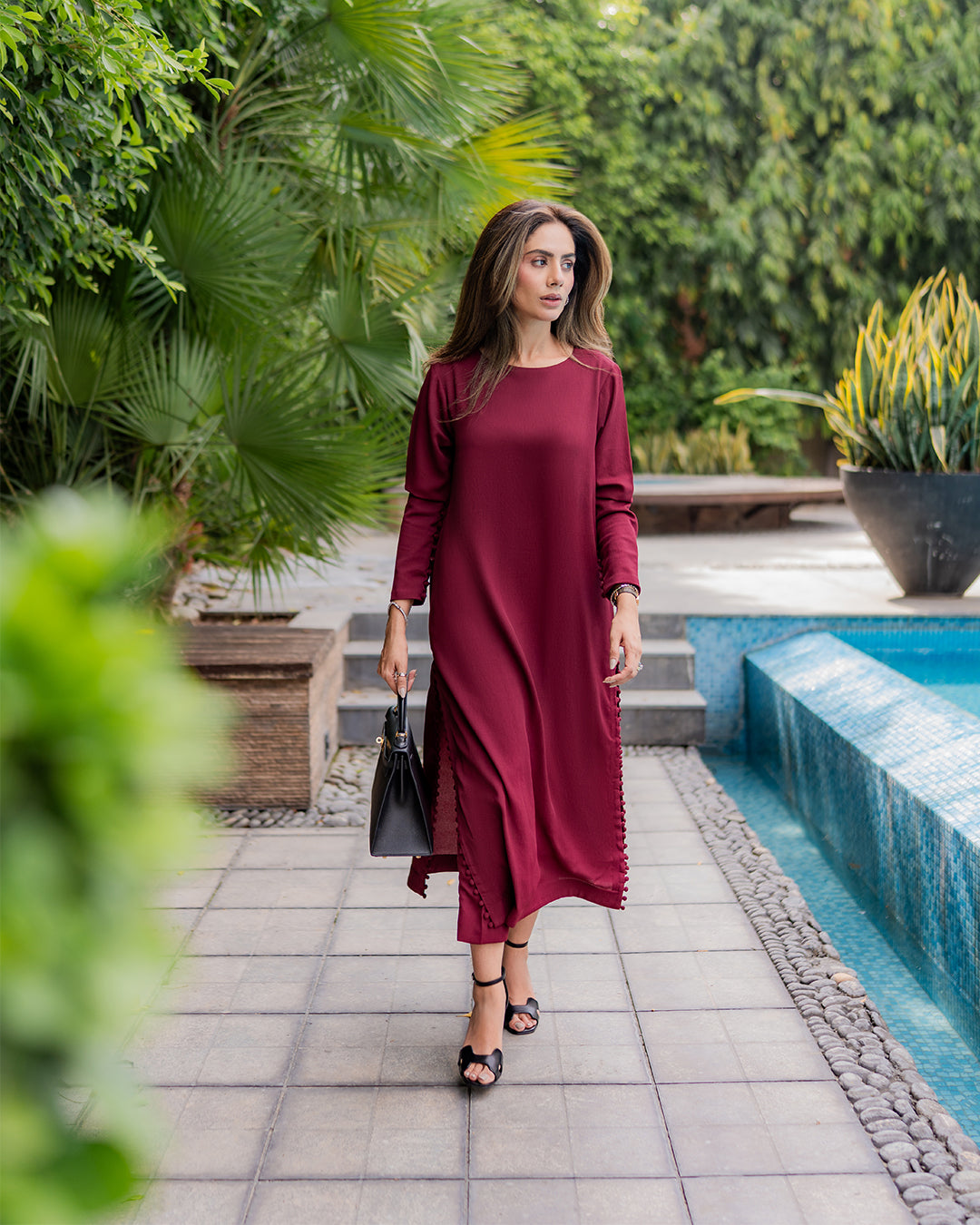 Berry Straight Modest Kurta Dress