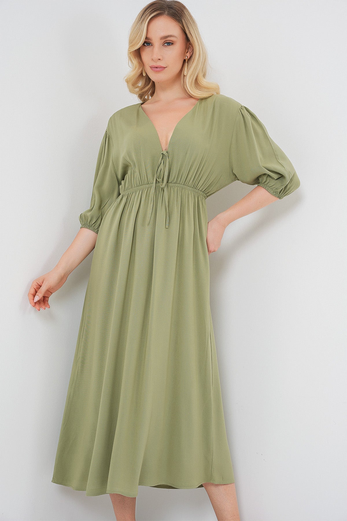 Olive Dusk Elegant Modest A-Line Midi Dress