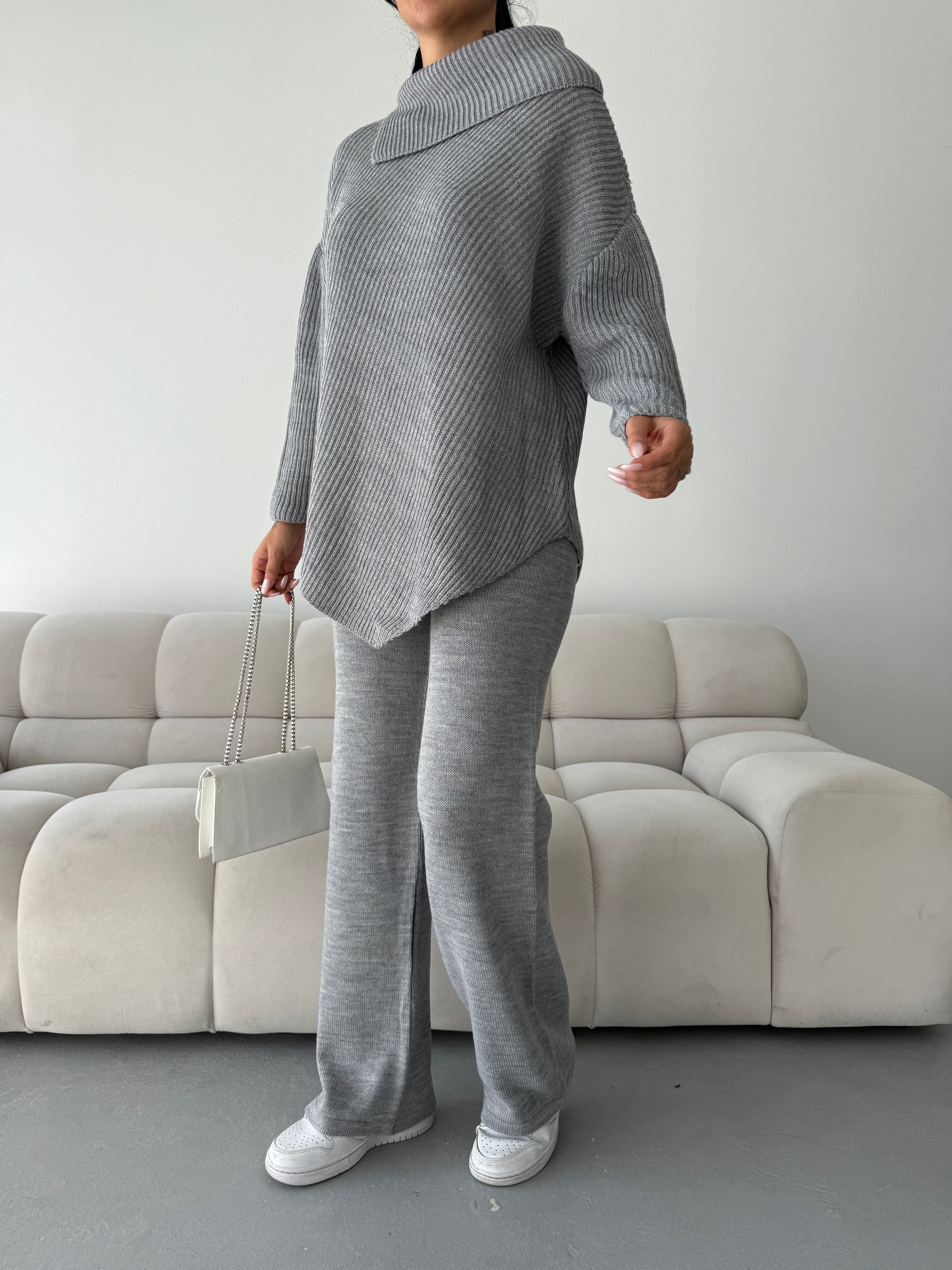 oversized grey shawl collar lounge set