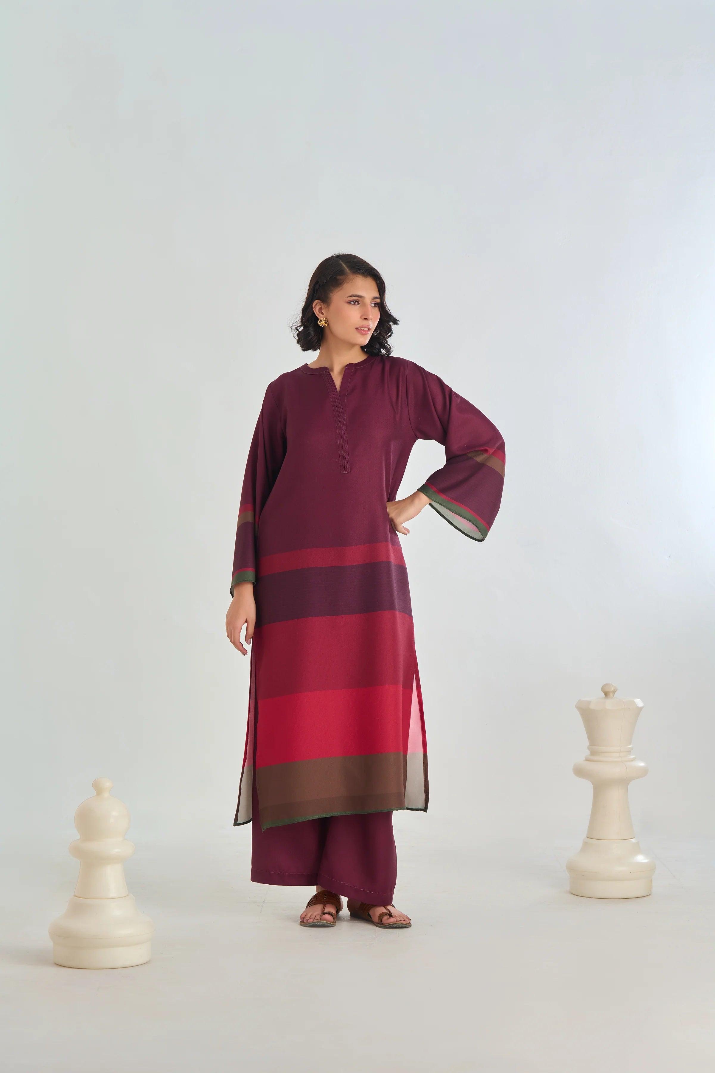 elegant berry modest two piece set