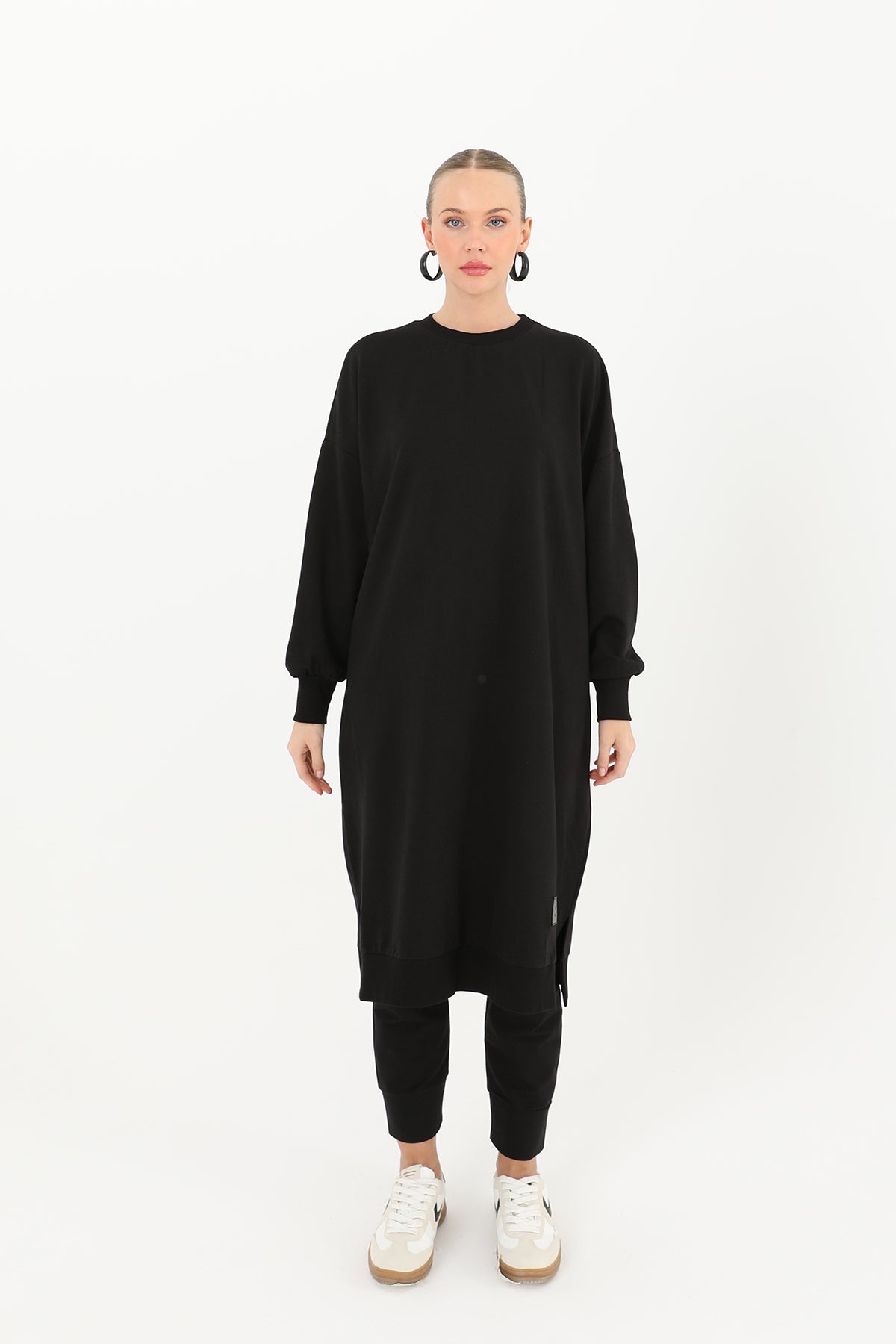 black longline tunic with side slits