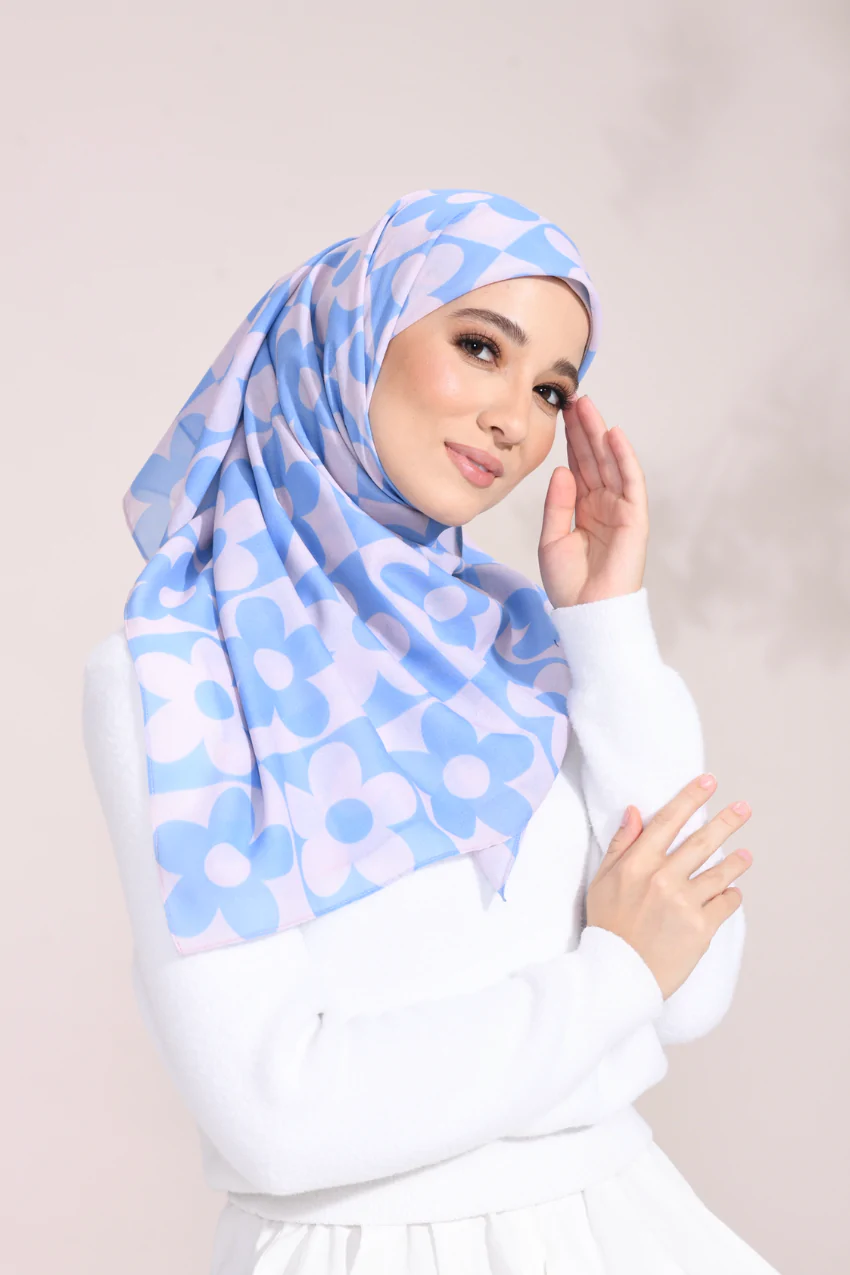 Sky Bloom Cotton Voil Headscarf