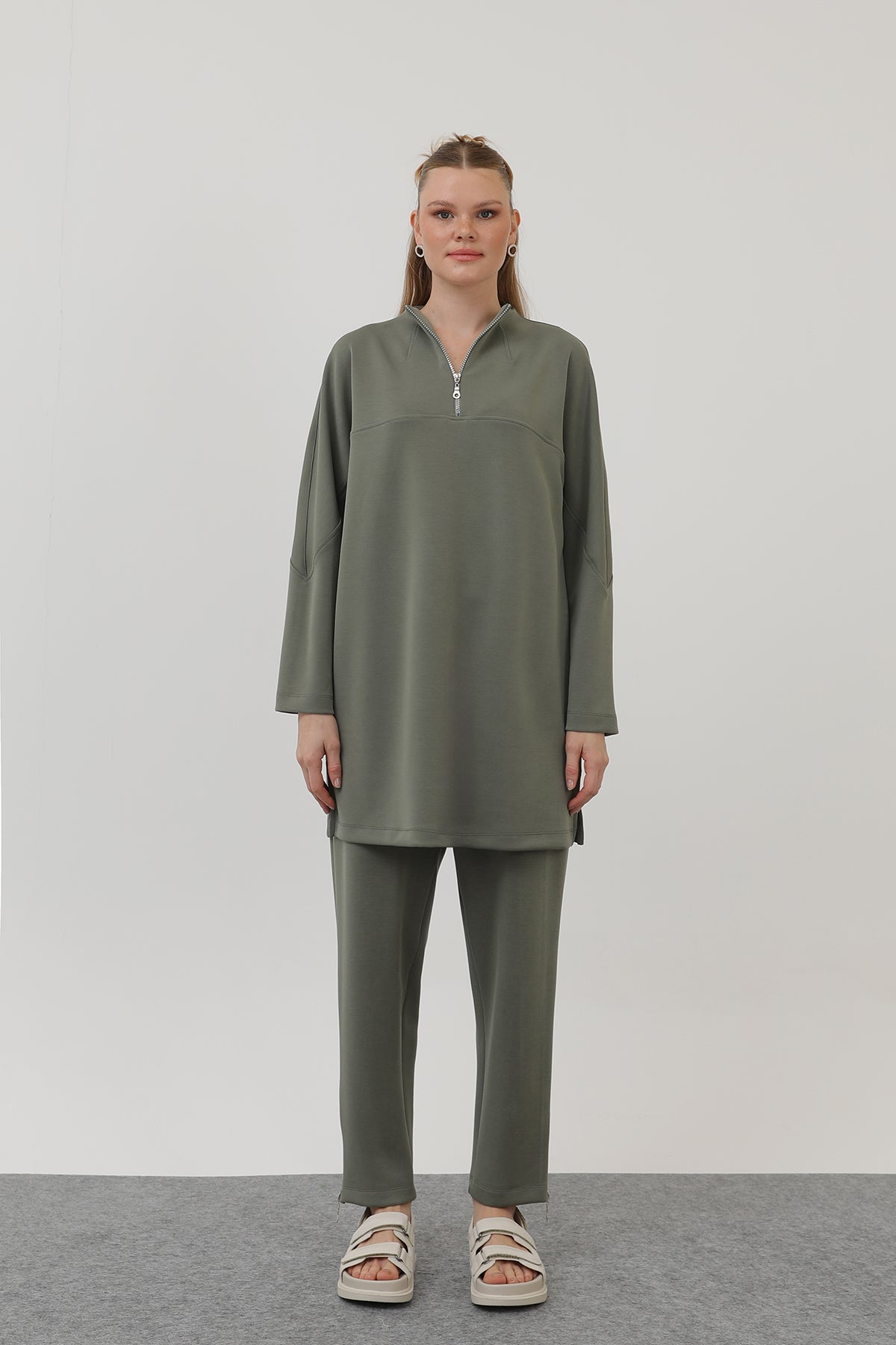 long sleeve olive modest athleisure tunic