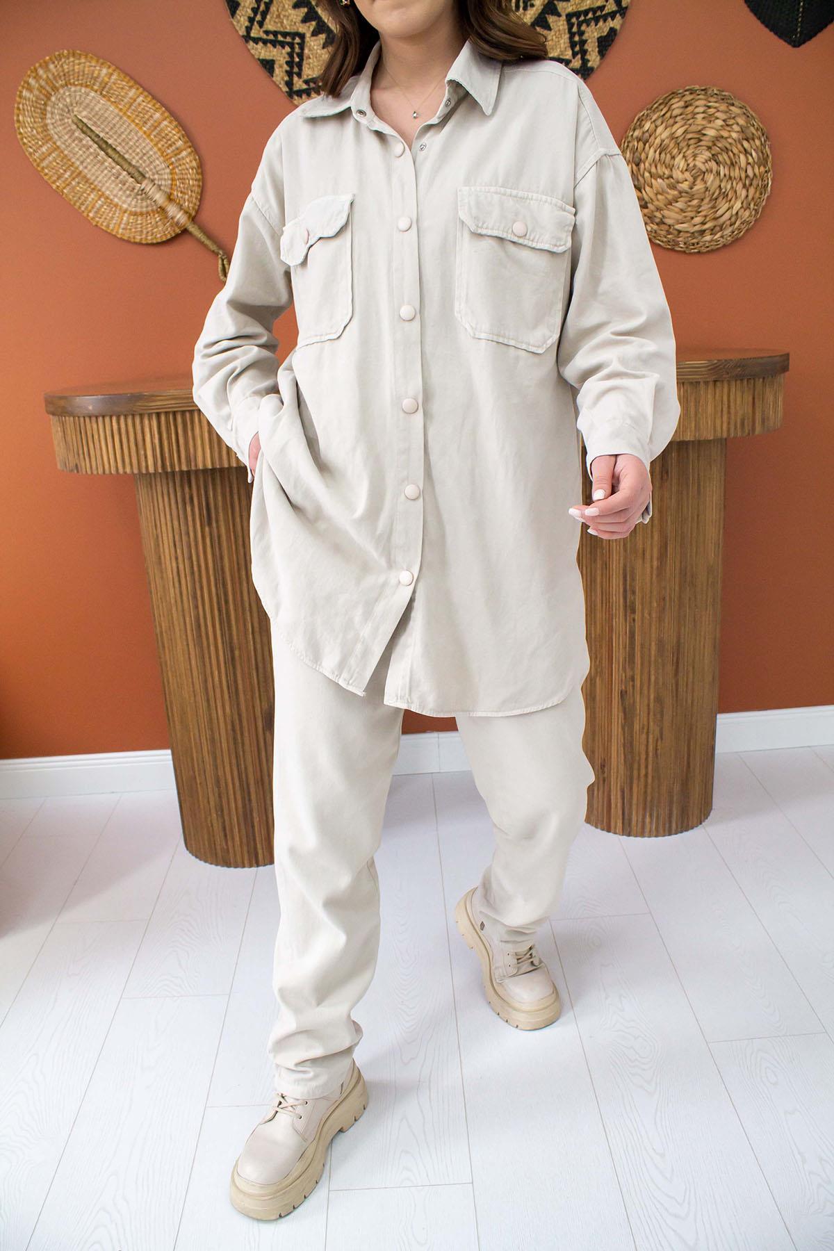 Premium Washed Beige Shirt & Trousers Co-Ord Set