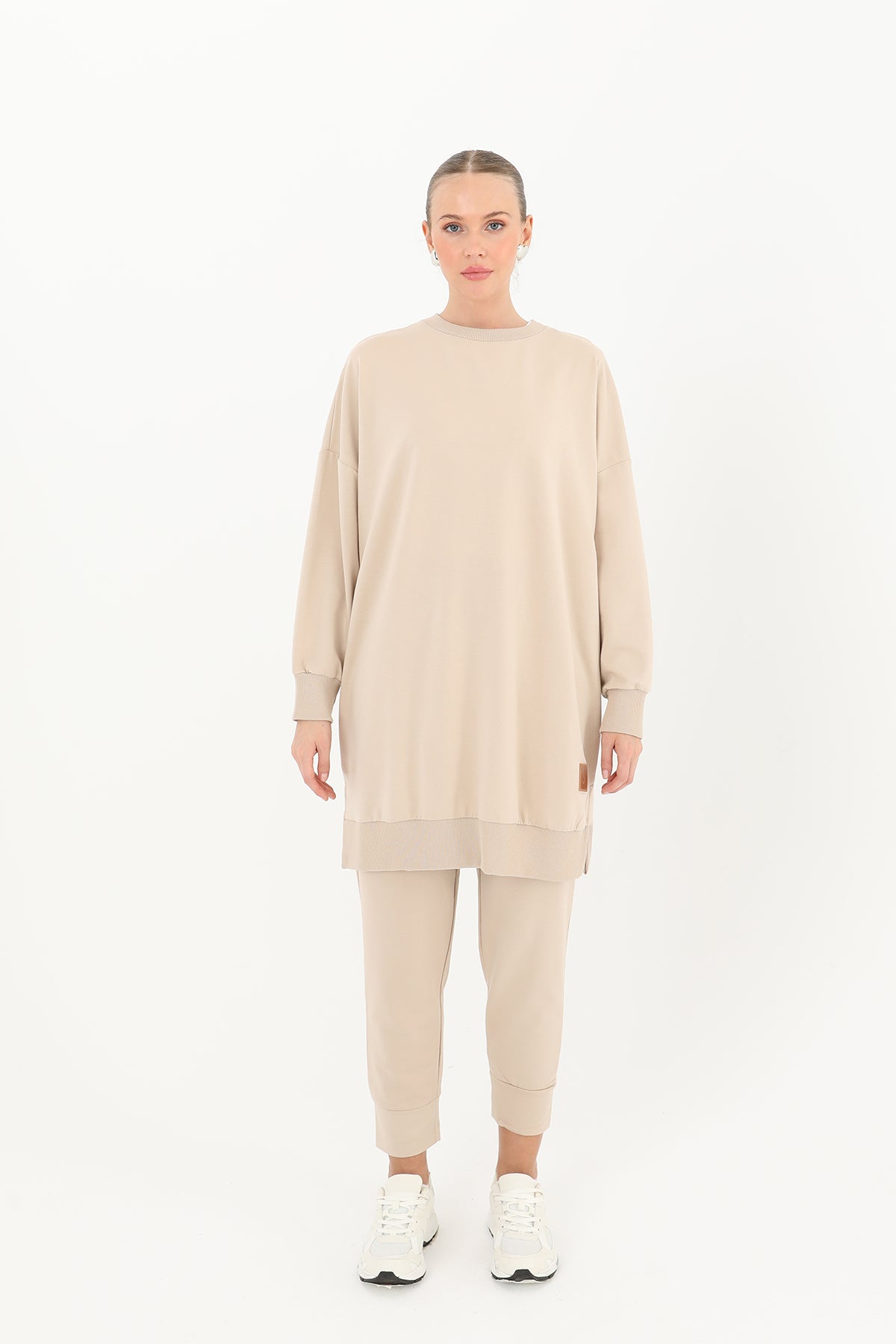 Beige Ease Modest Oversized Casual Tunic