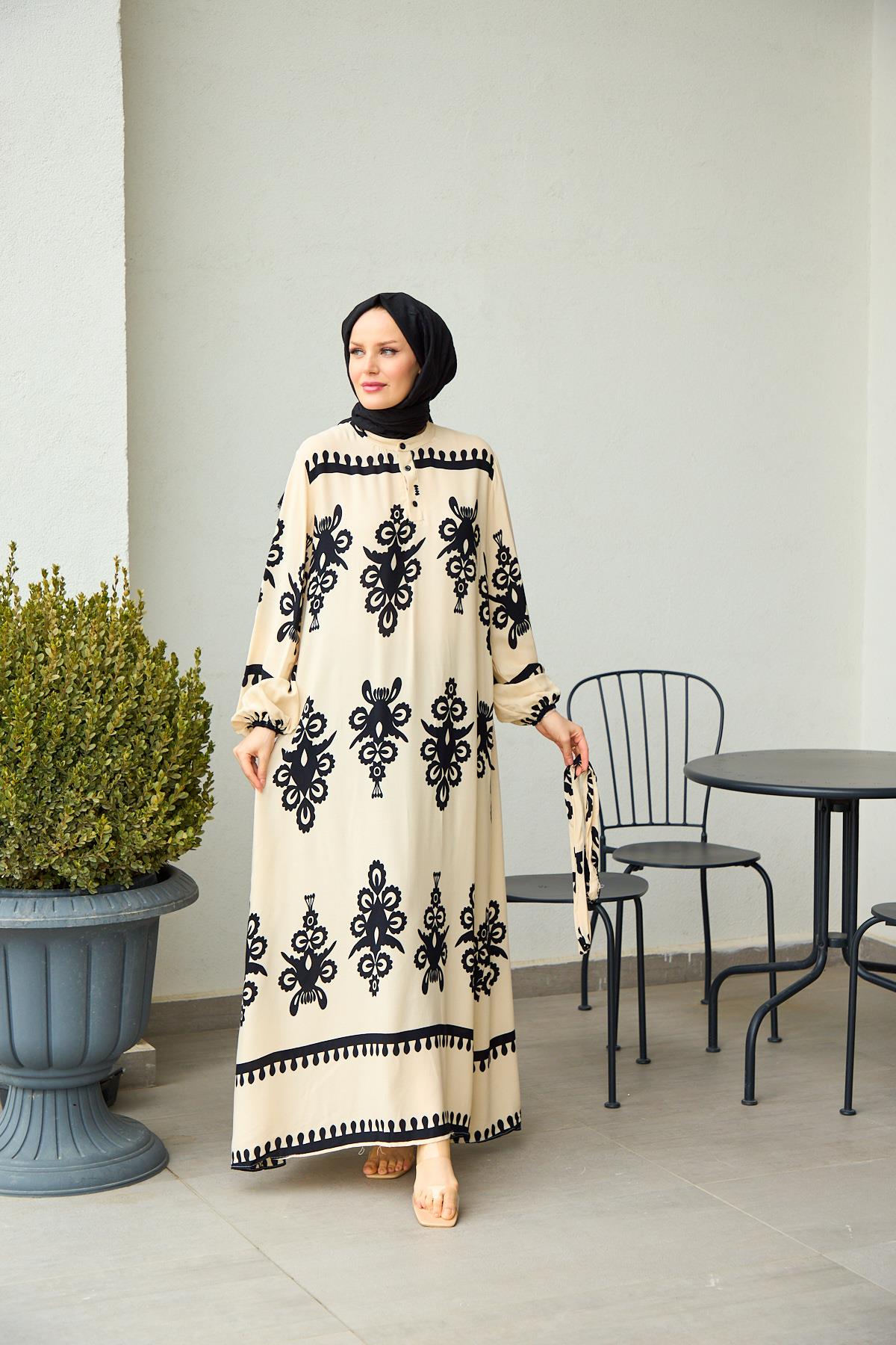 Beige Muse Modest Printed Maxi Dress