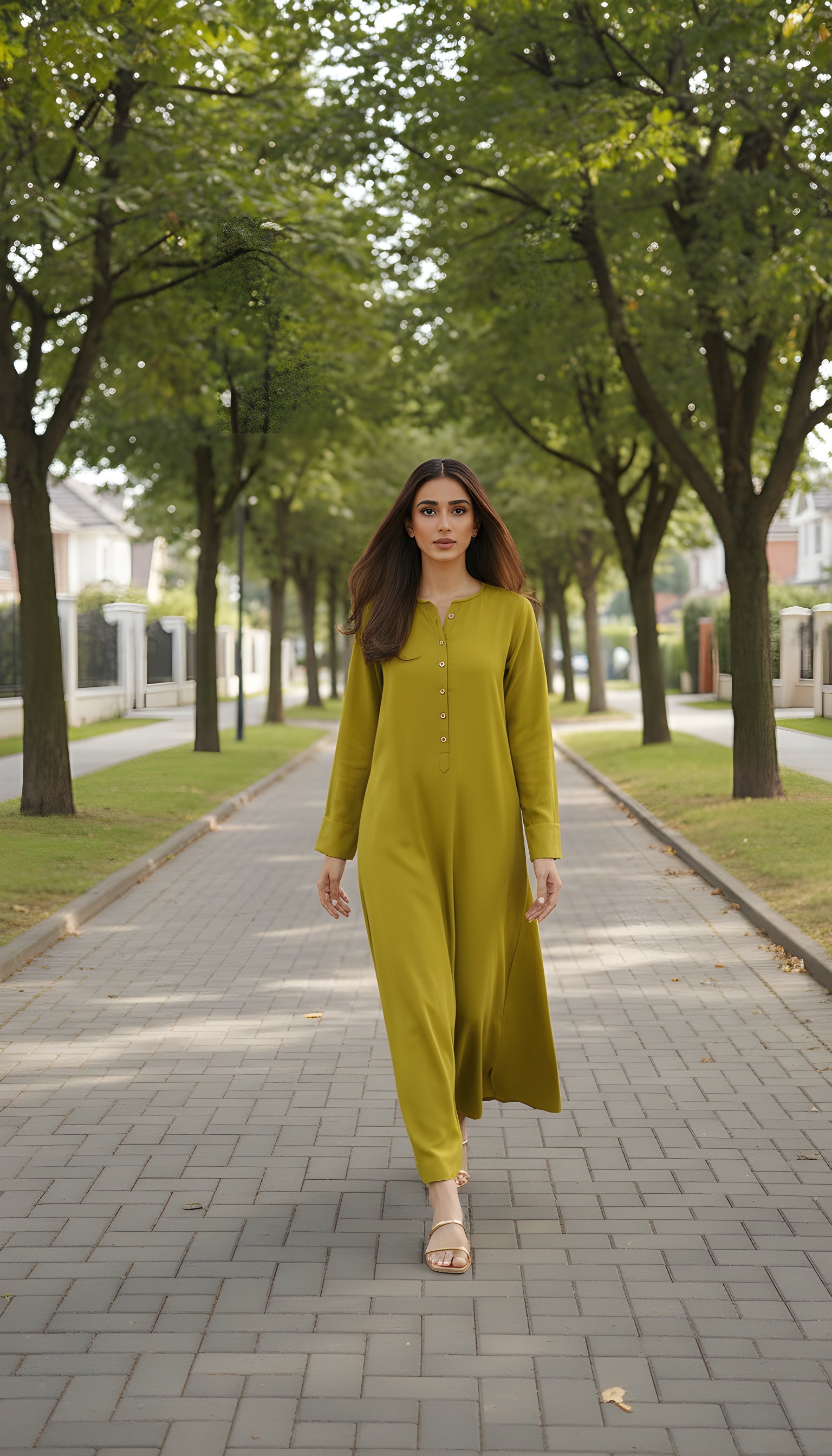 lime silk modest kurta and pants set
