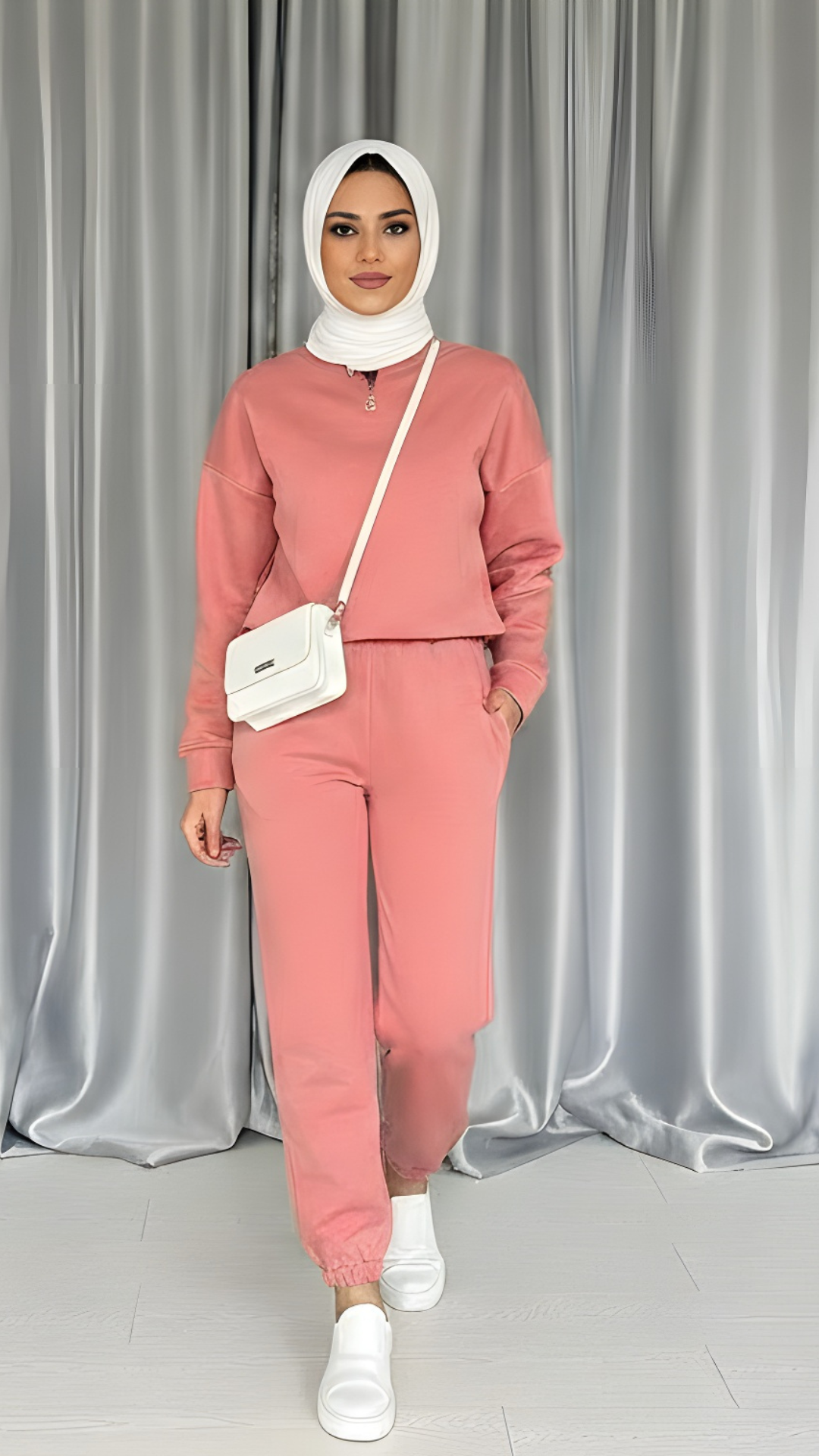 Salmon Blush Modest Three-Thread Tracksuit Set