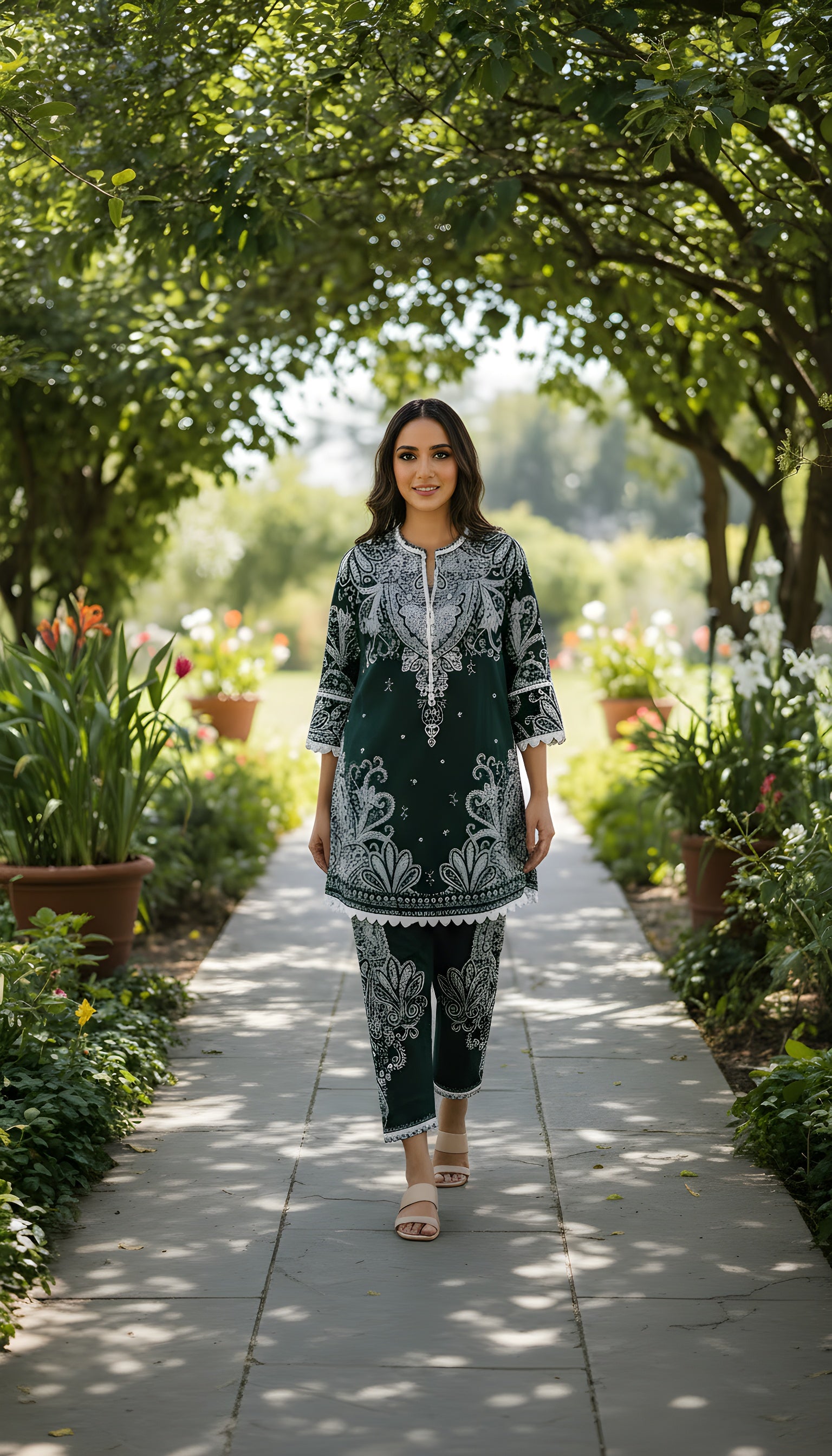 paisley printed modest kurta set for women