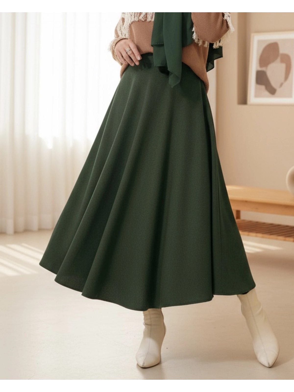 elegant khaki modest skirt everyday wear