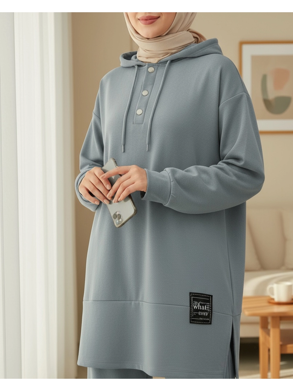 steel grey modest hoodie co ord set women