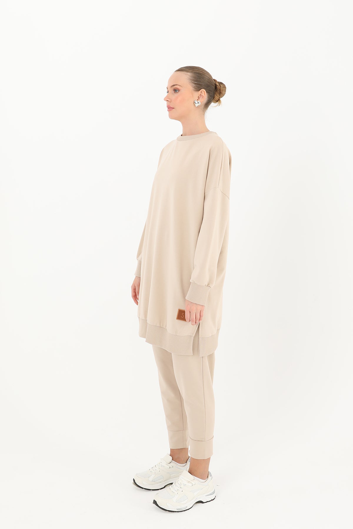 Beige Ease Modest Oversized Casual Tunic