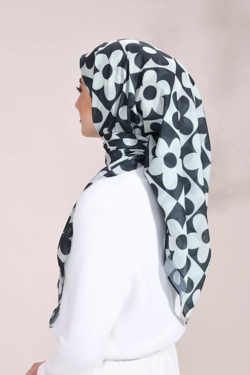 Monochrome Bloom Cotton Voil Scarf