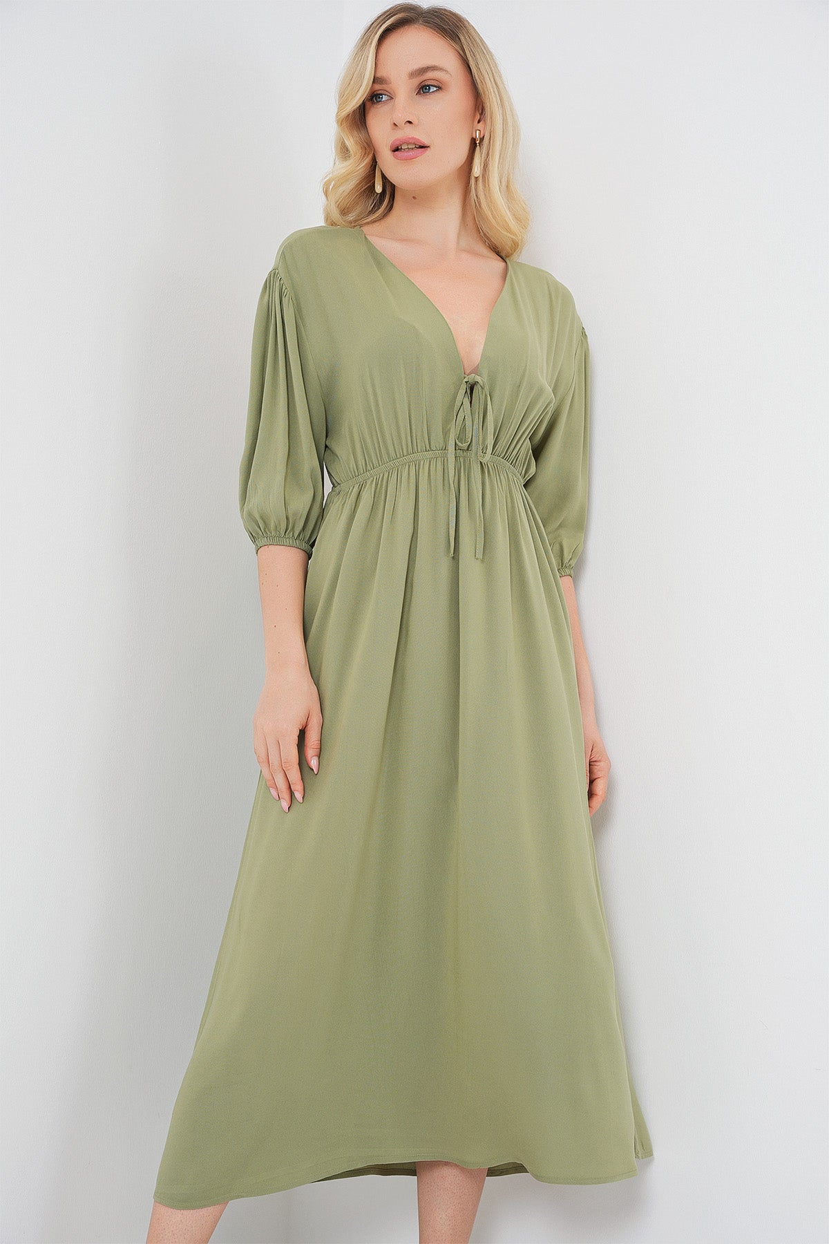 Olive Dusk Elegant Modest A-Line Midi Dress