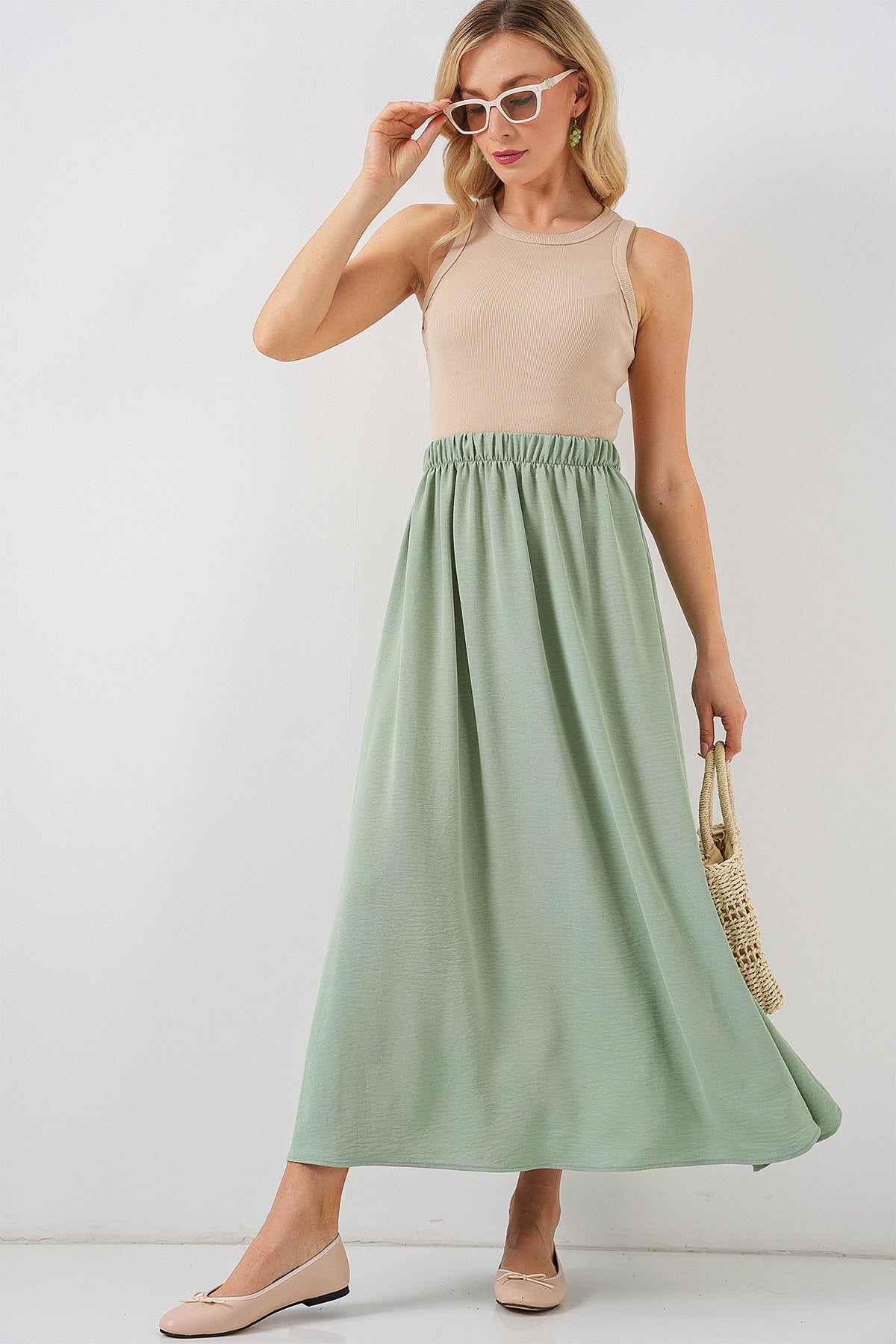 elegant sage green long skirt