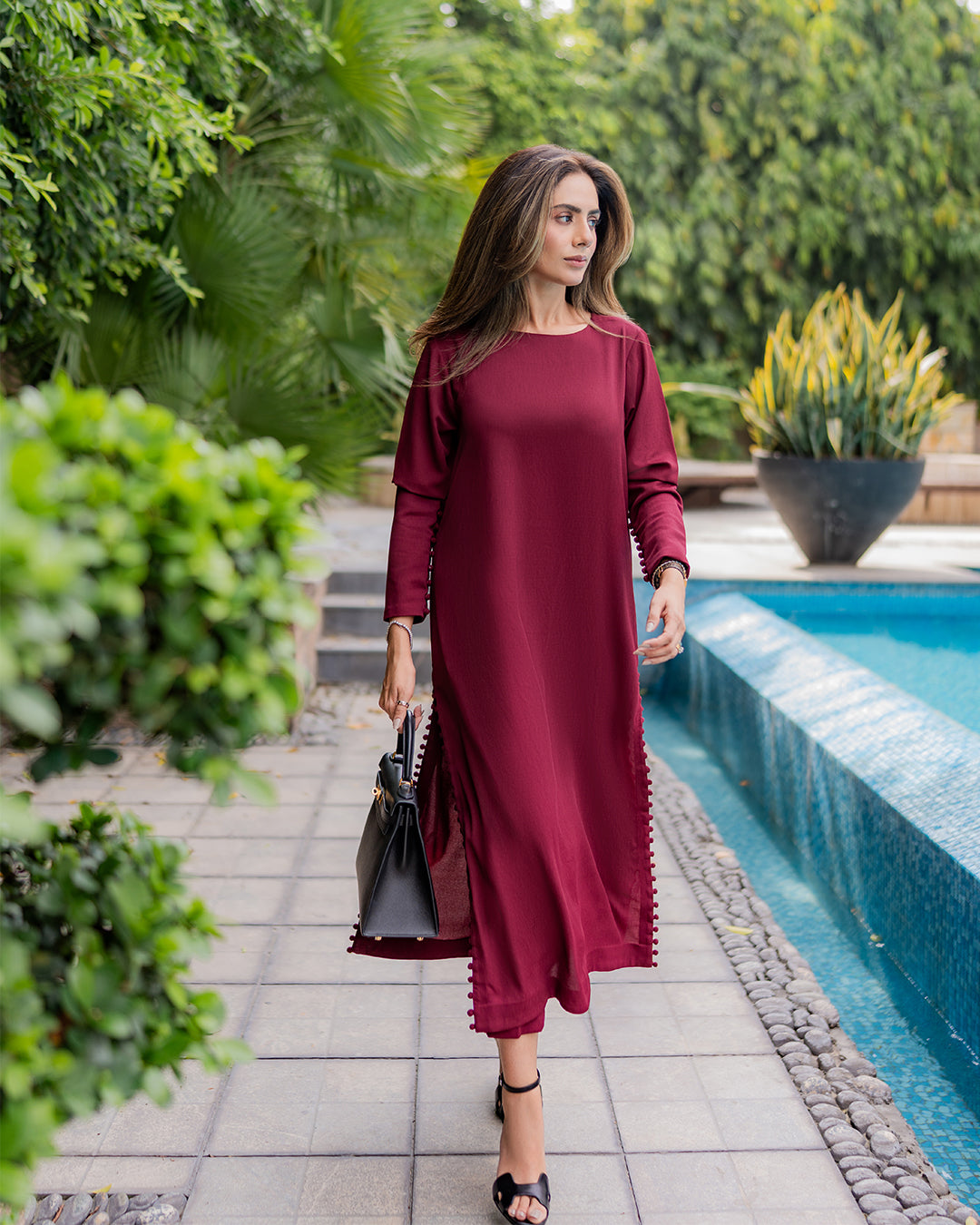 Berry Straight Modest Kurta Dress