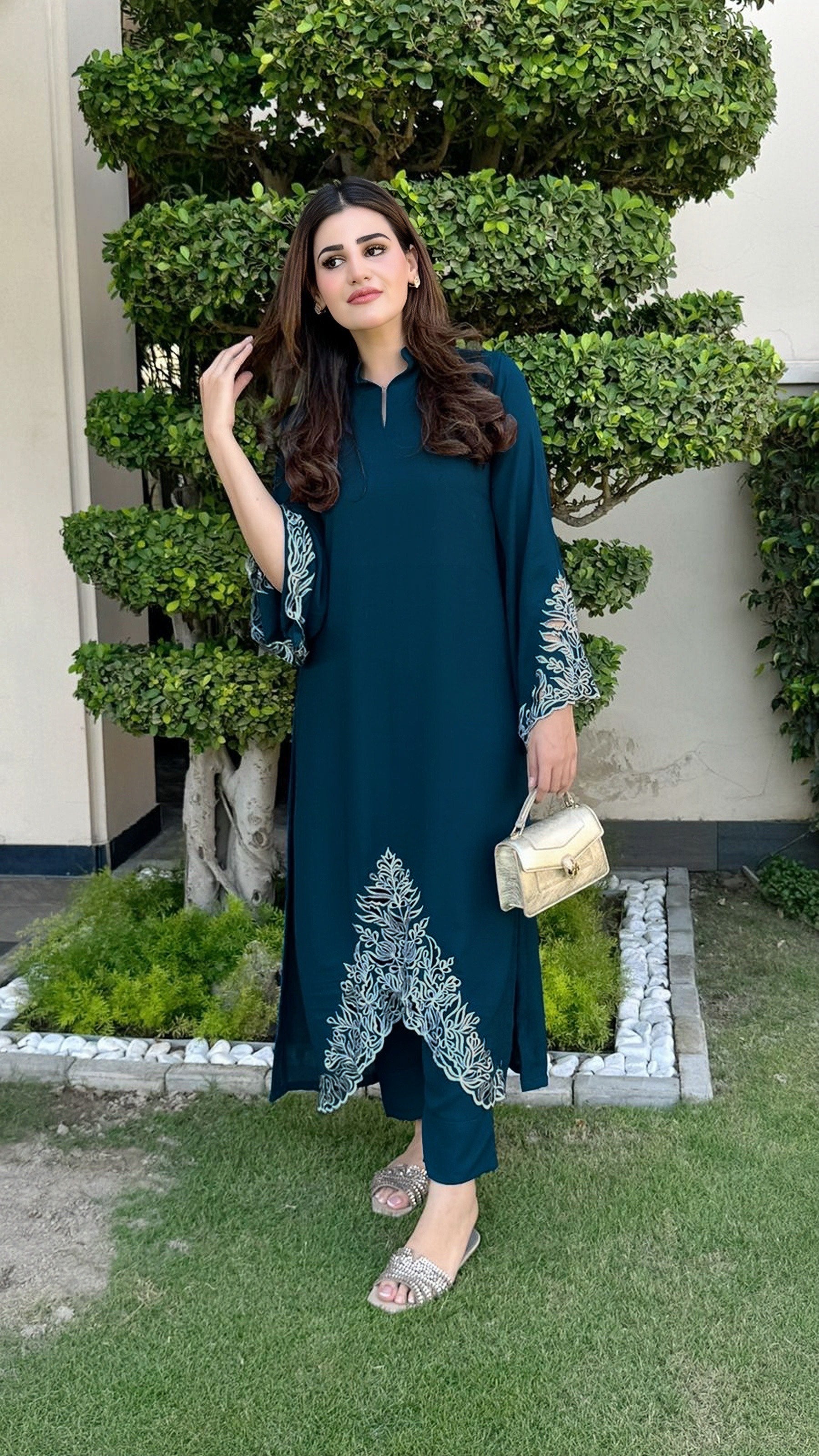 Teal Royale Grace Embroidered Signature Modest Co-Ord Set