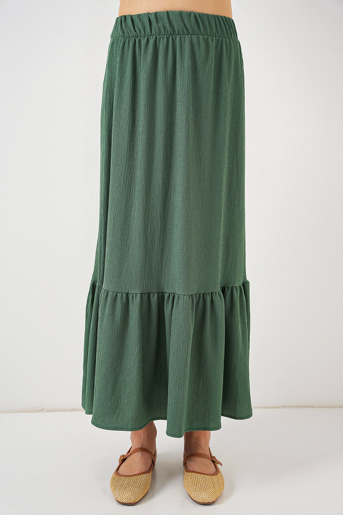 Forest Mist Tiered Modest Maxi Skirt