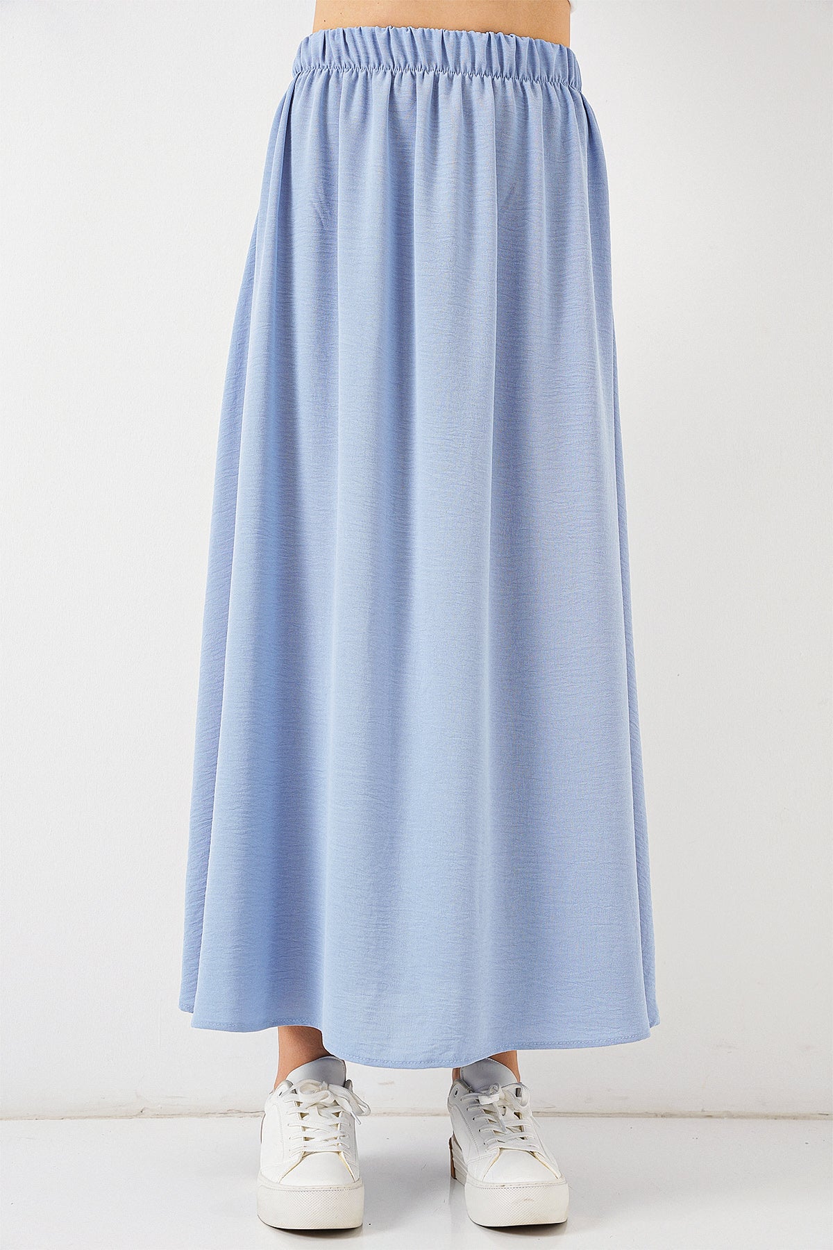 Azure Bloom High-Waist Modest Flared Maxi Skirt