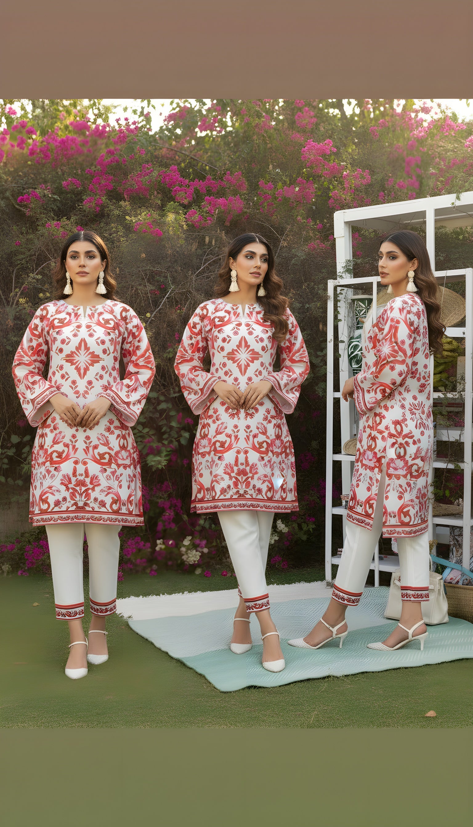 ivory crimson modest two piece outfit